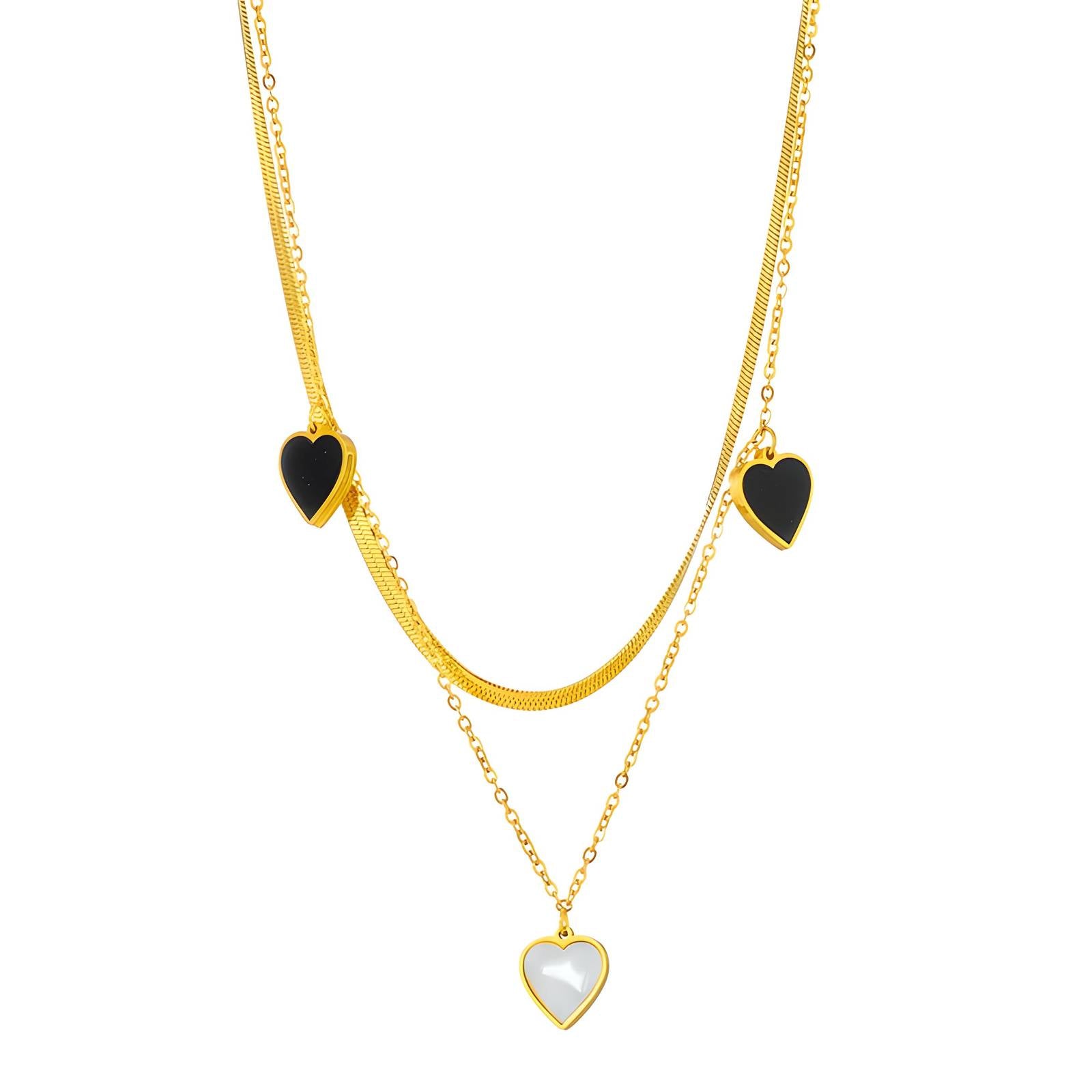 Hearts in Contrast Necklace, 18K Gold Plated Steel