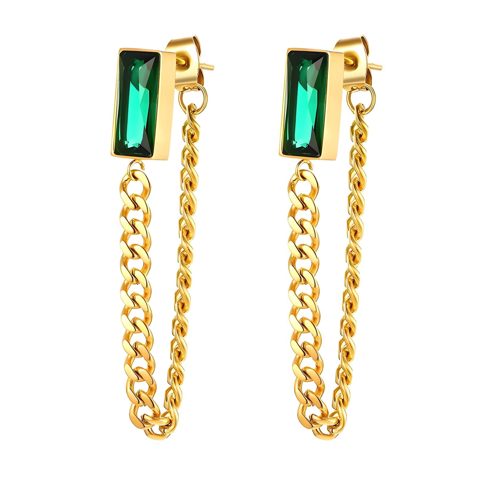 Emerald Echo Earrings, 18K Gold Plated Steel