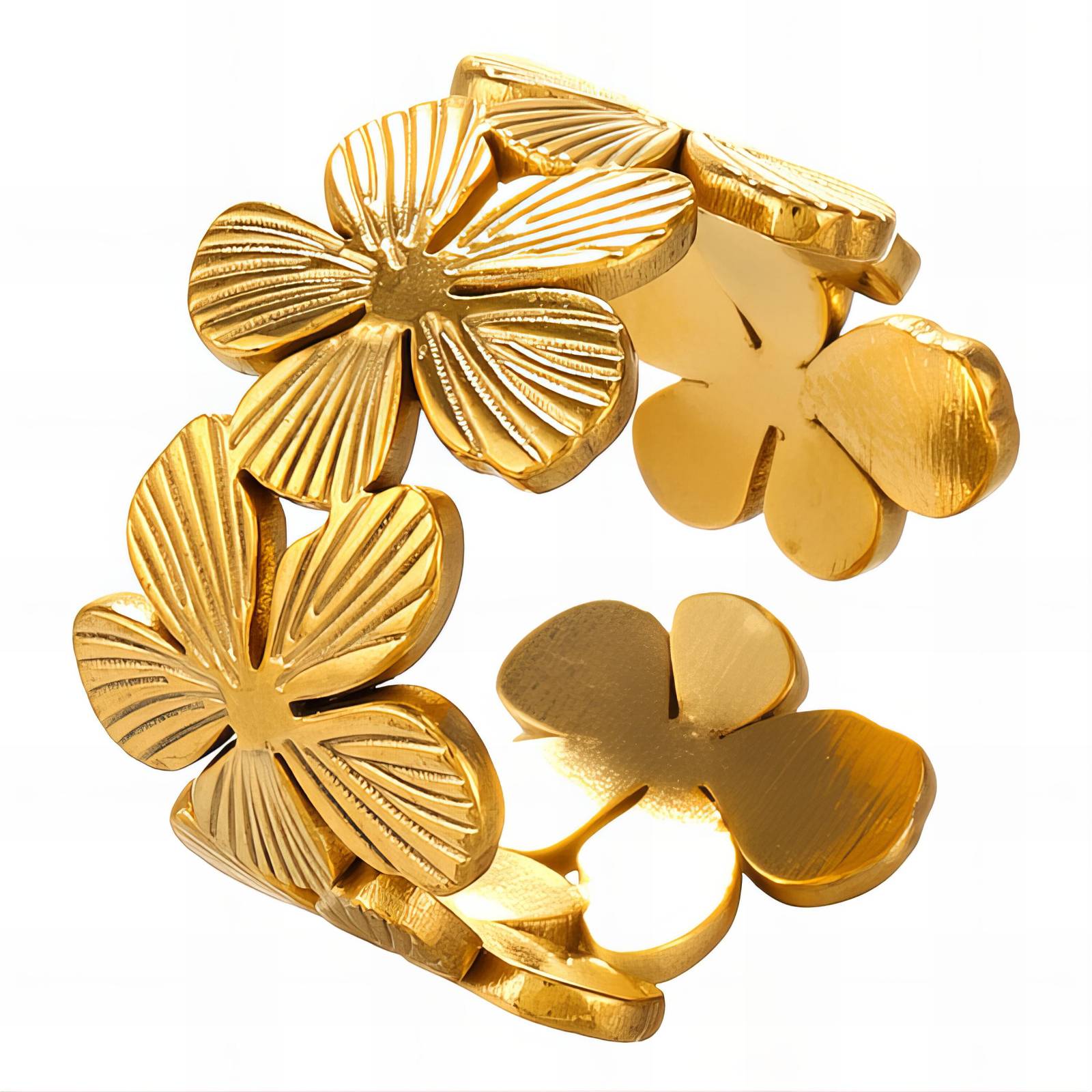 Golden Flowers Ring, 18K Gold Plated Steel