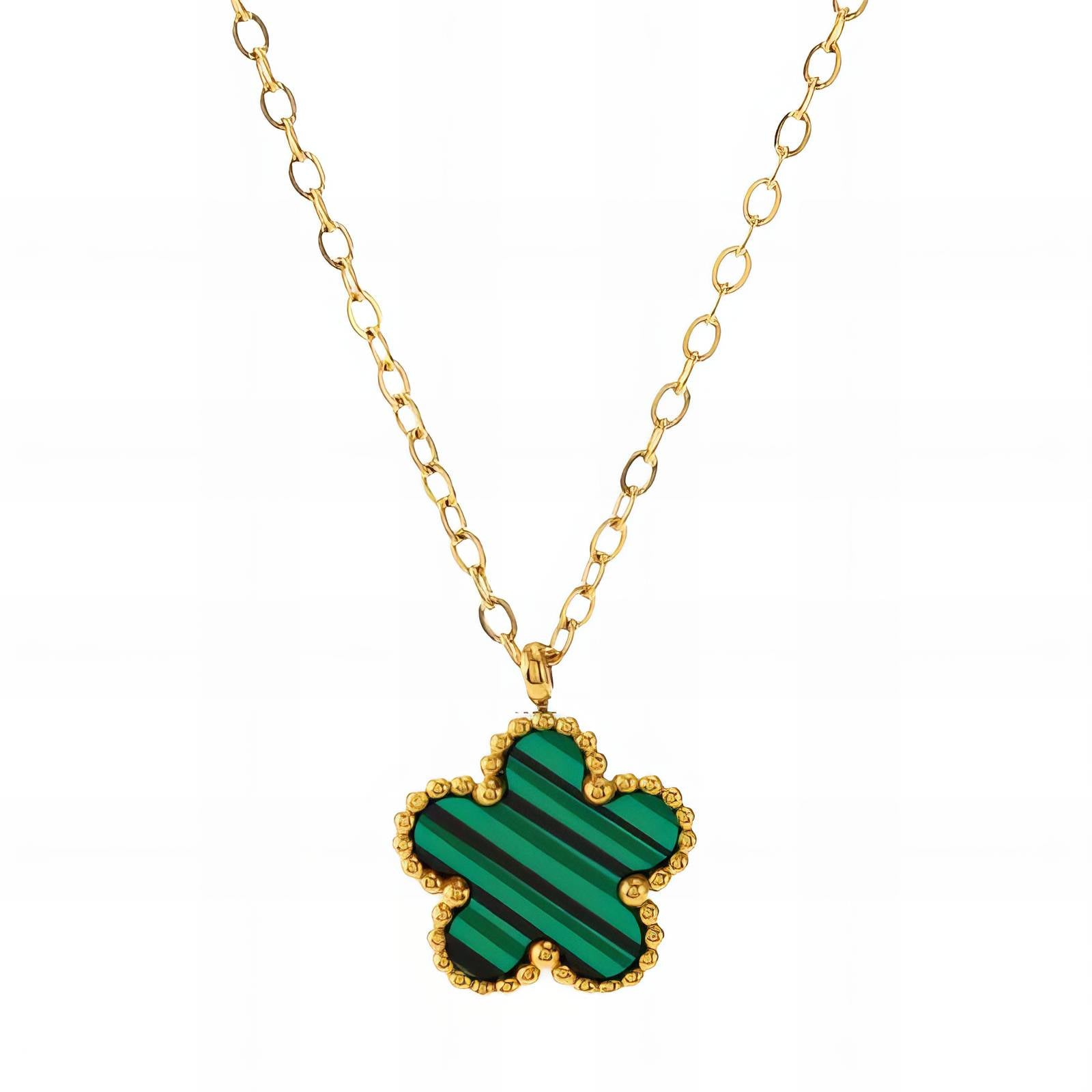 Green Belle Necklace, 18K Gold Plated Steel