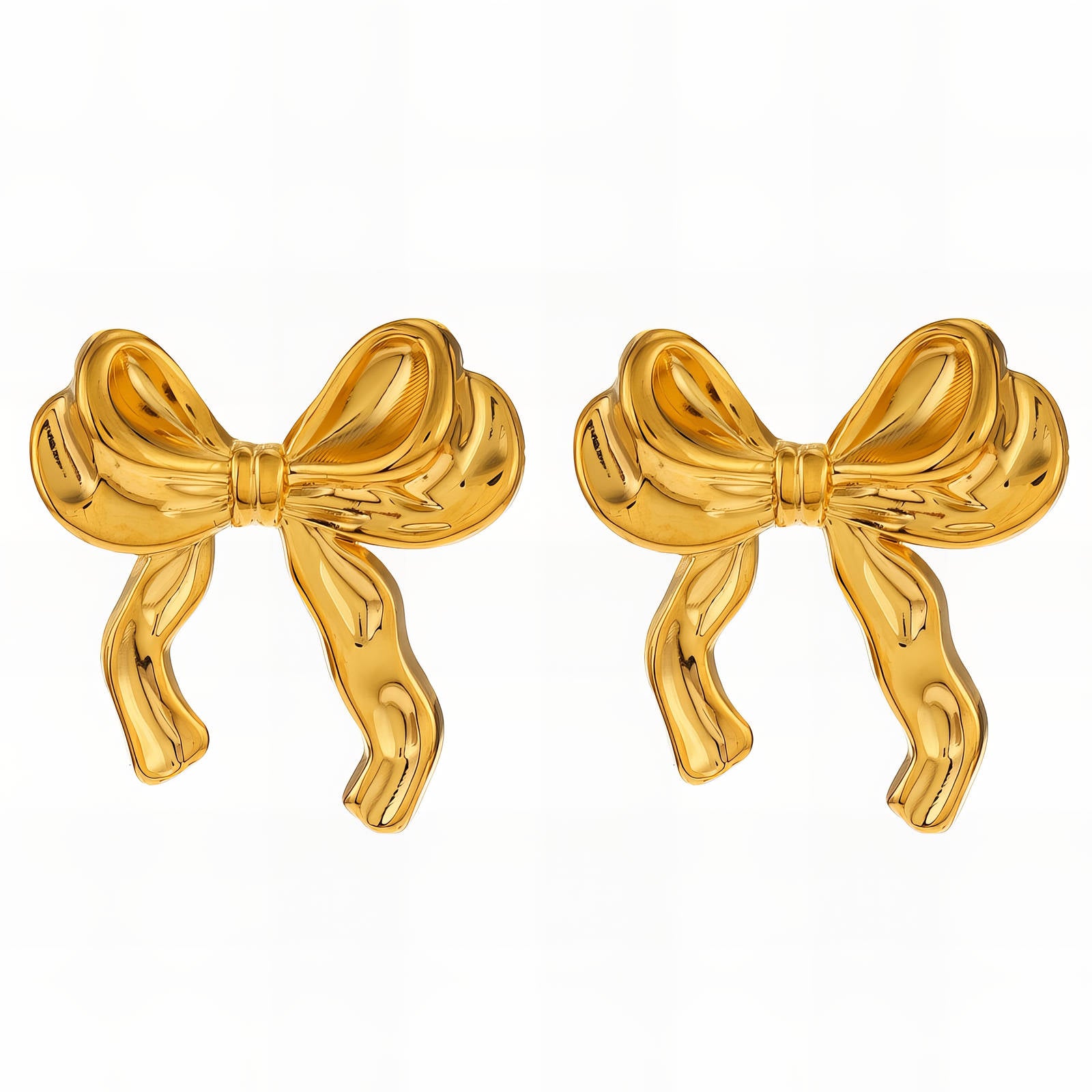 Golden Bow Earrings, 18K Gold Plated Steel