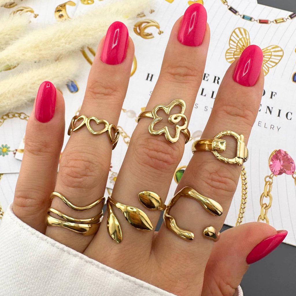 Urban Flower Ring, 18K Gold Plated Steel