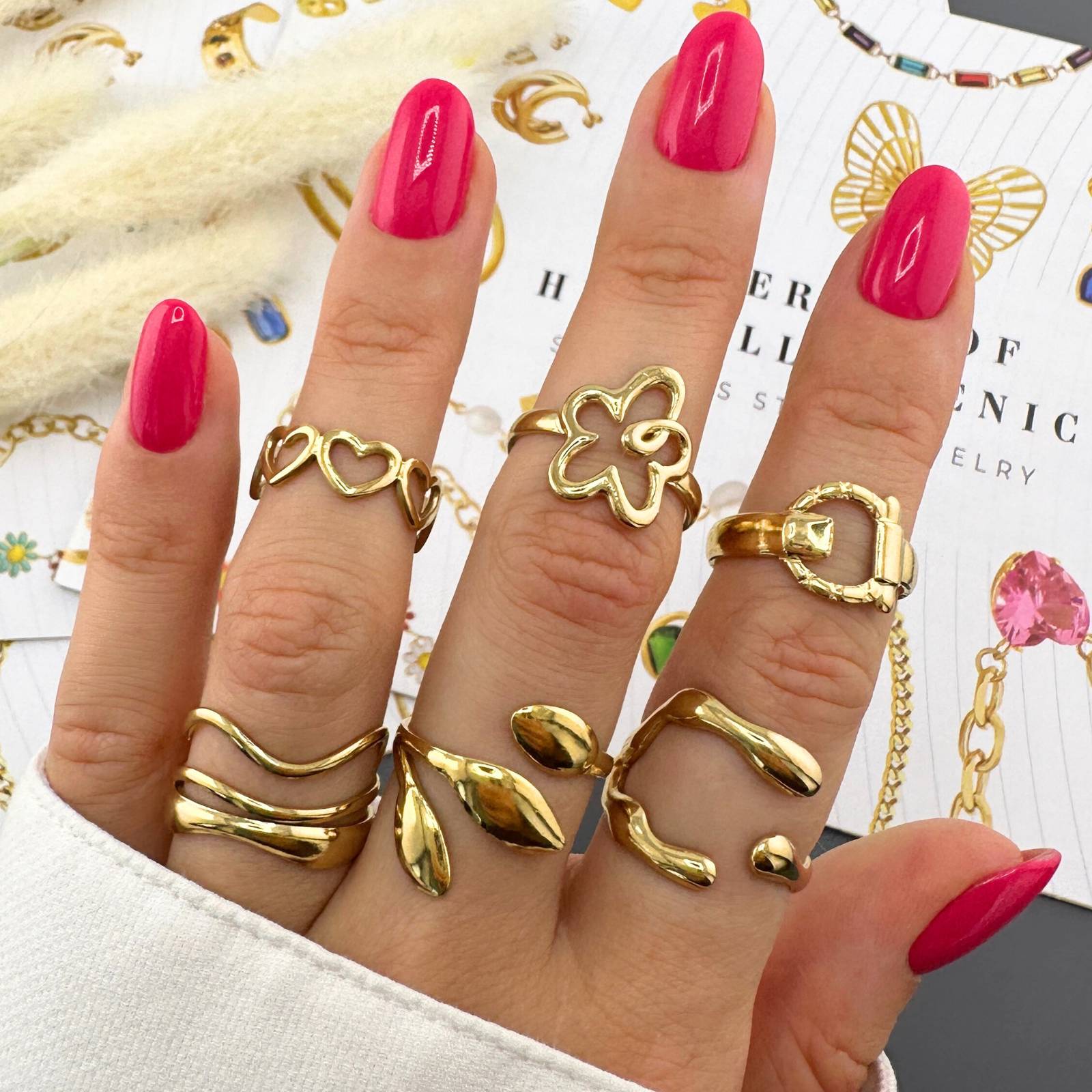 Urban Flower Ring, 18K Gold Plated Steel