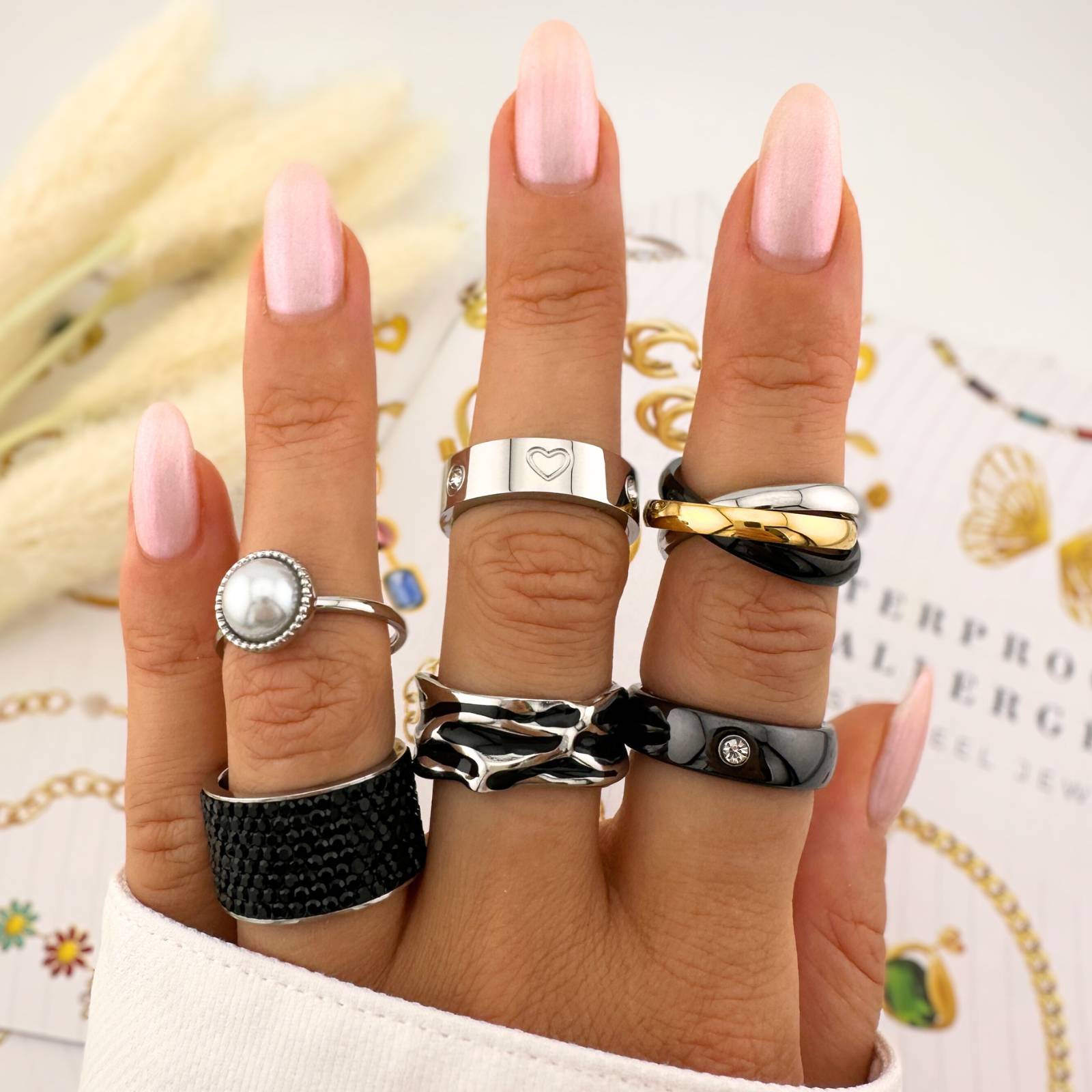Pearl Whisper Ring, Stainless Steel