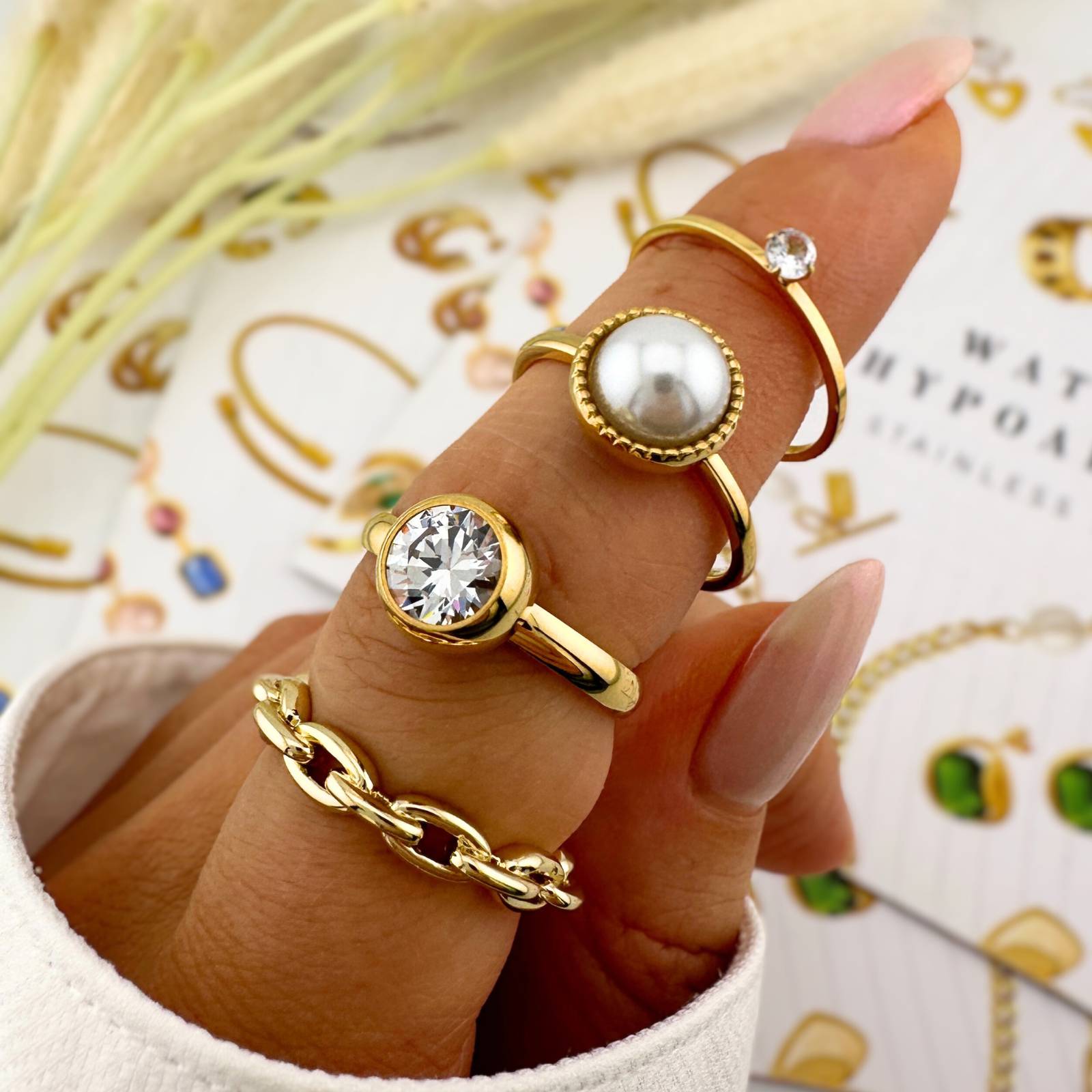 Pearl Whisper Ring, 18K Gold Plated Steel