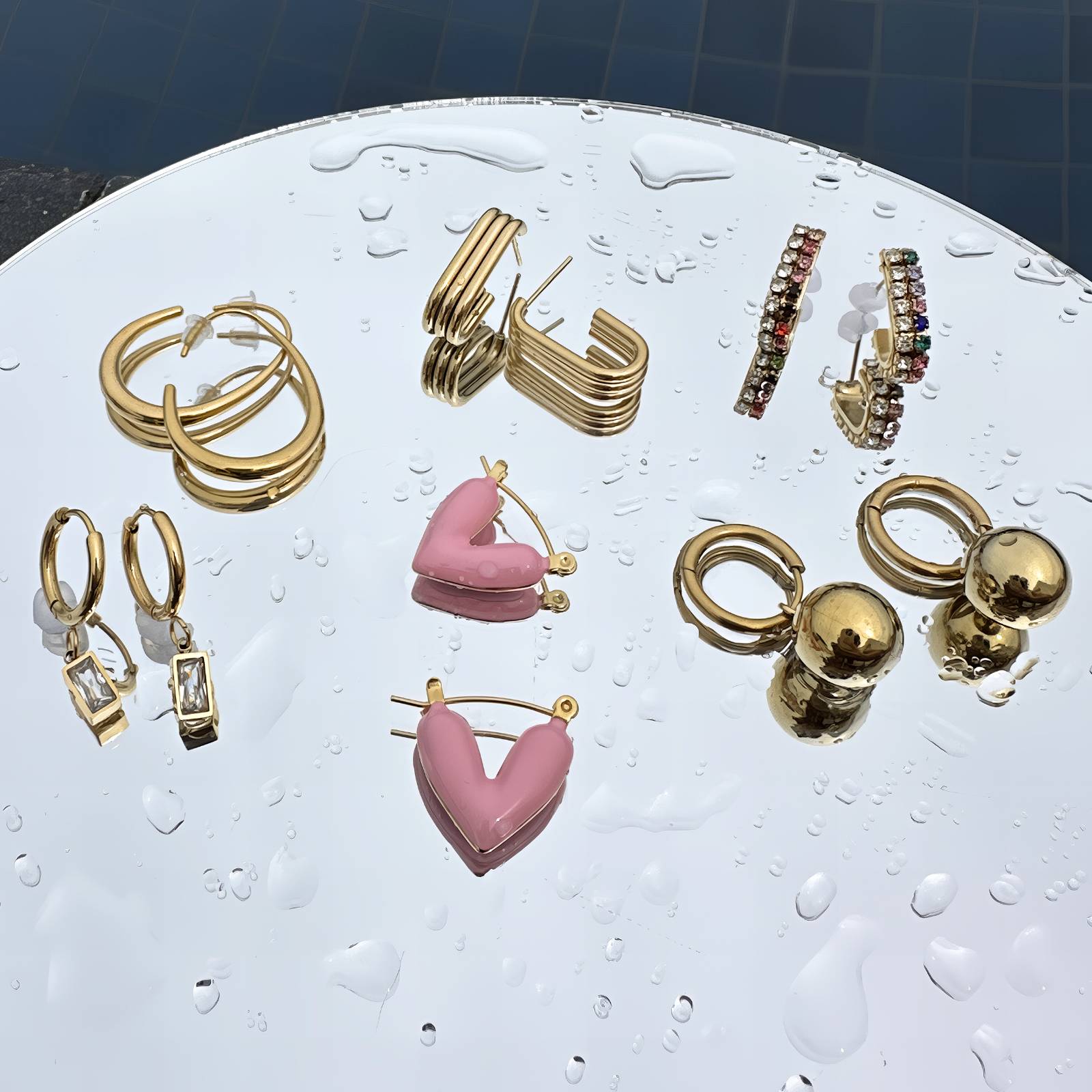 Sparkly Echo Earrings, 18K Gold Plated Steel