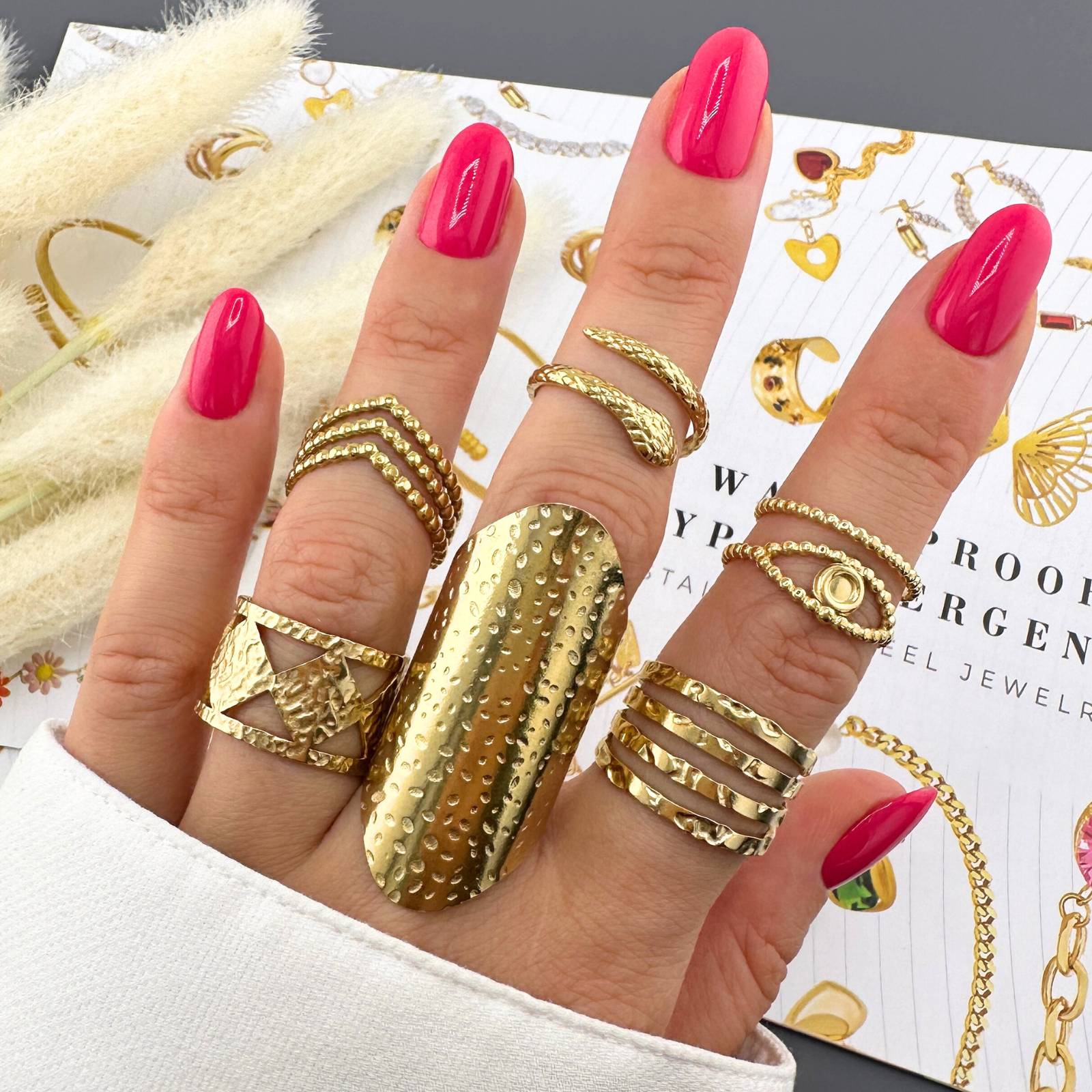 Golden Fang Ring, 18K Gold Plated Steel