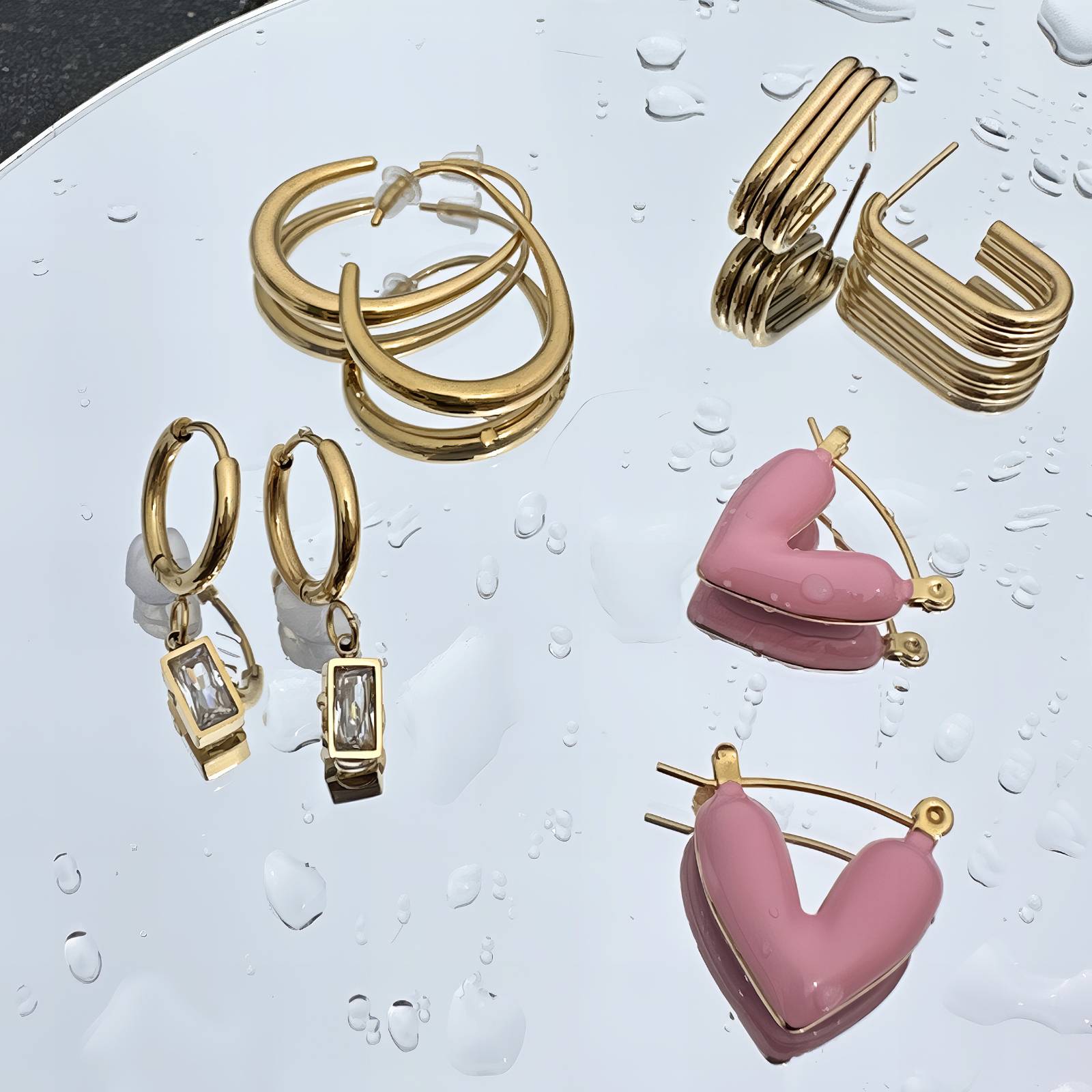 Sparkly Echo Earrings, 18K Gold Plated Steel