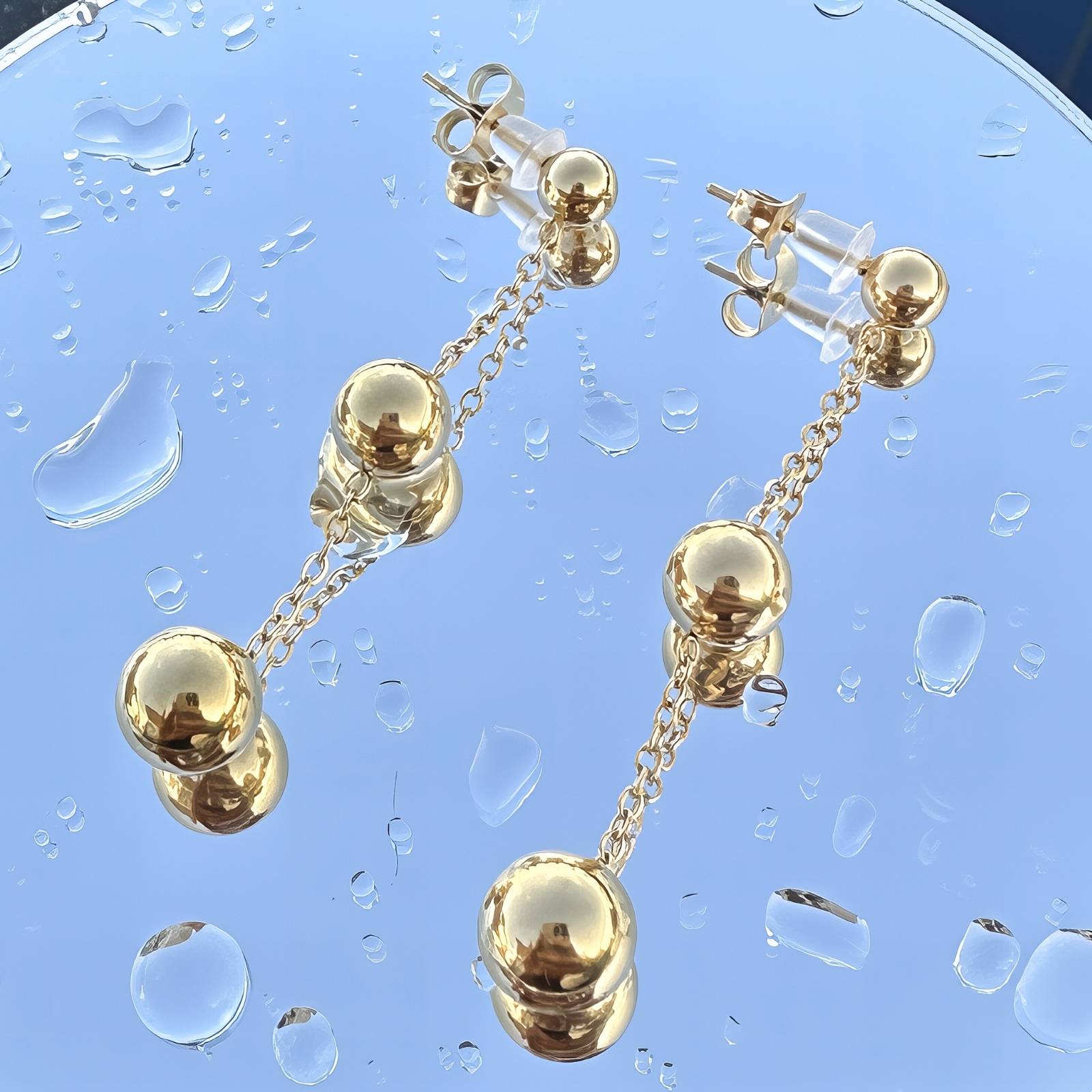 Golden Beads Earrings, 18K Gold Plated Steel