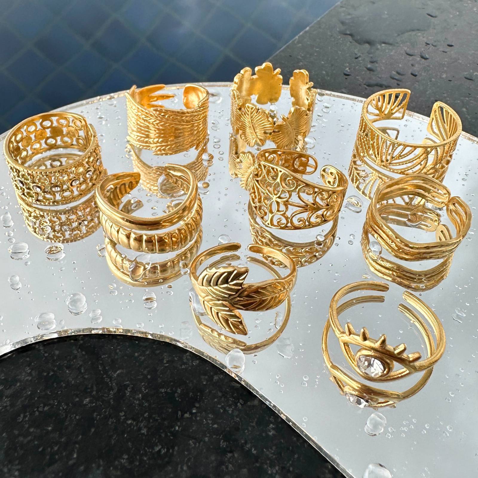 Golden Corals Ring, 18K Gold Plated Steel