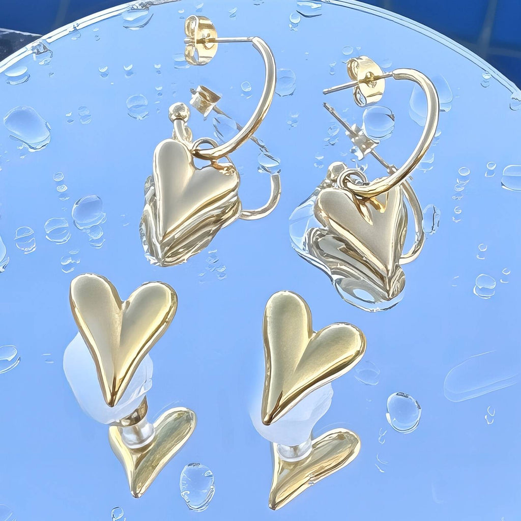 Love Notes Hearts Earrings, 18K Gold Plated Steel