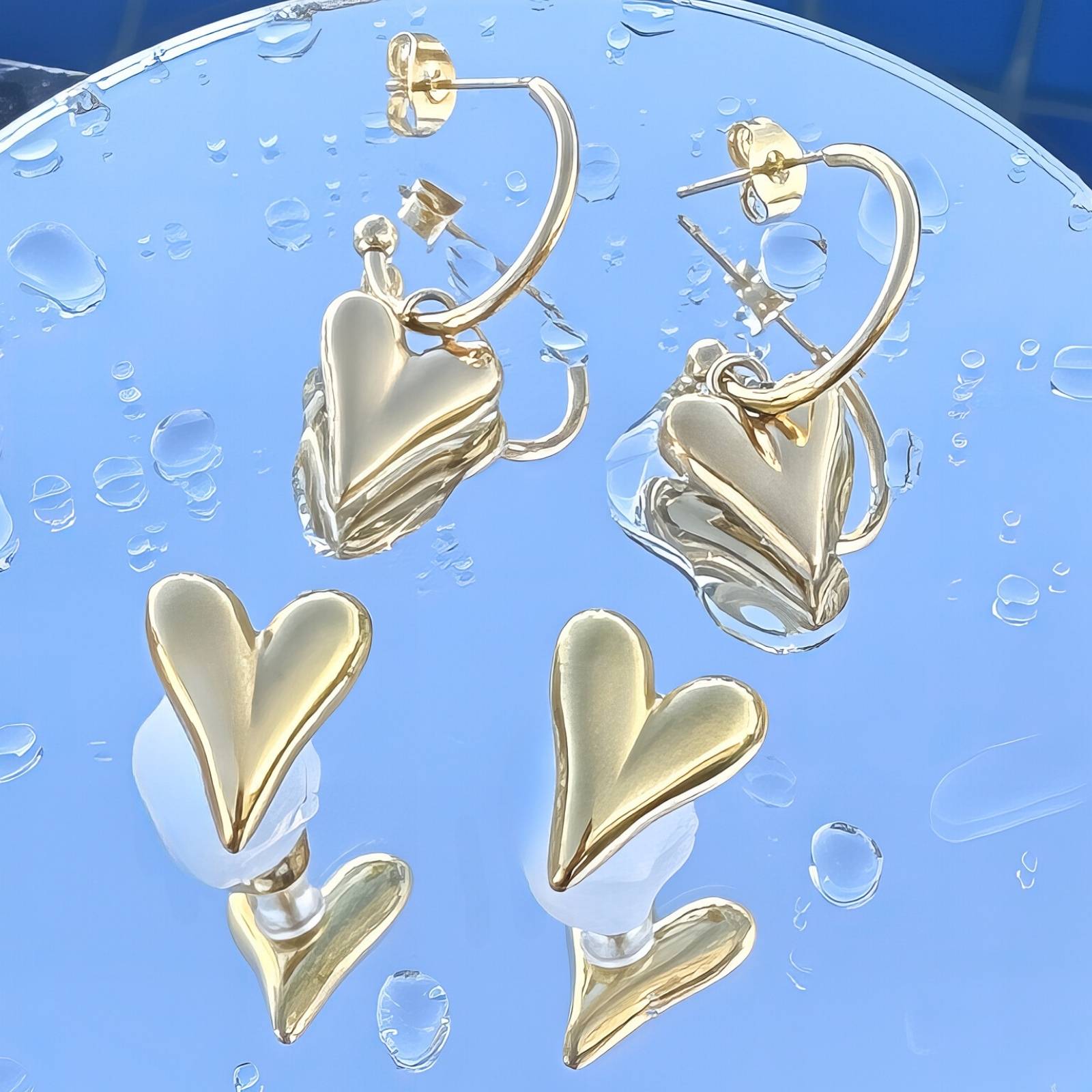 Love Notes Hearts Earrings, 18K Gold Plated Steel