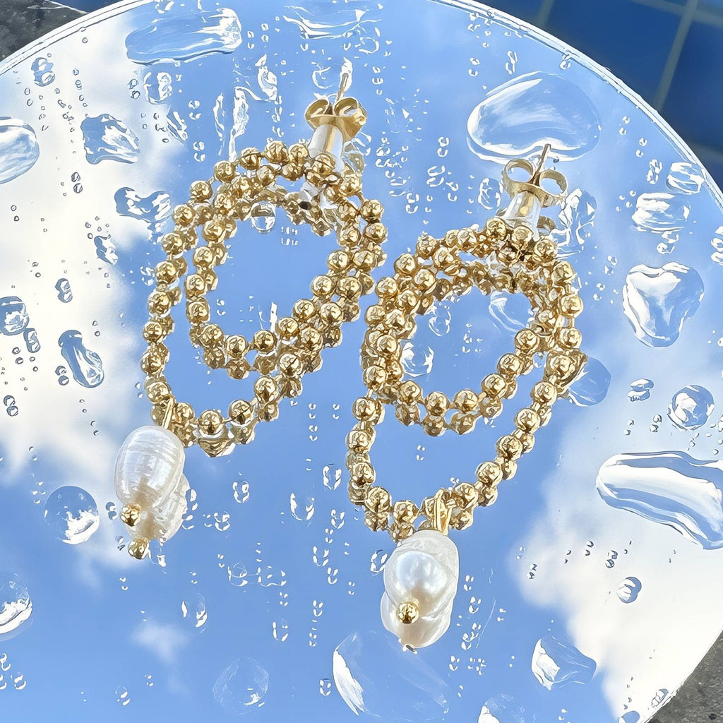 Pearls in Bloom Earrings, 18K Gold Plated Steel