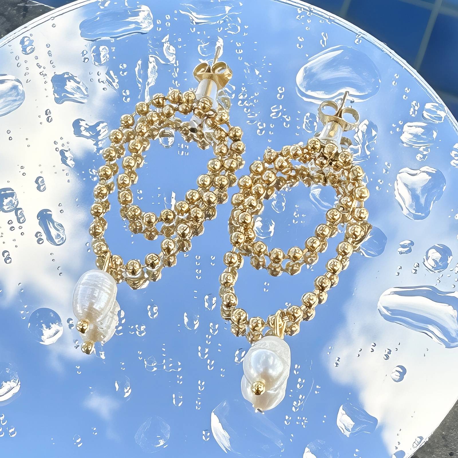Pearls in Bloom Earrings, 18K Gold Plated Steel