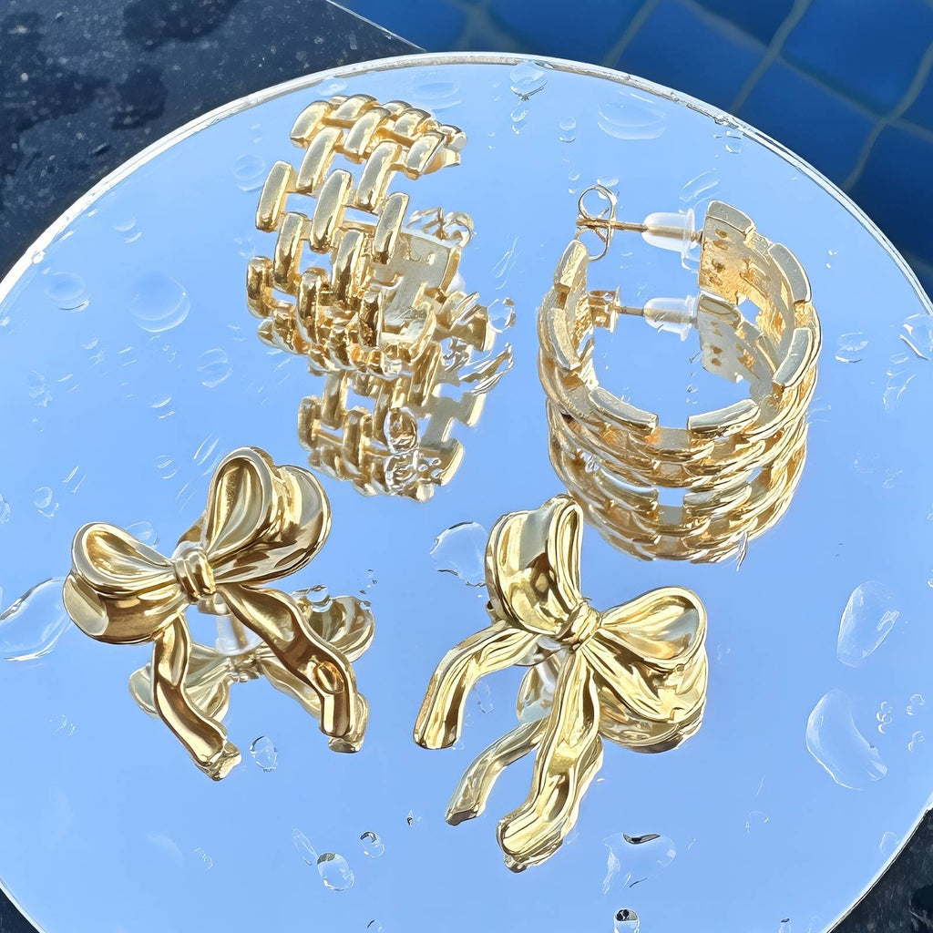 Gilded Weave Earrings, 18K Gold Plated Steel