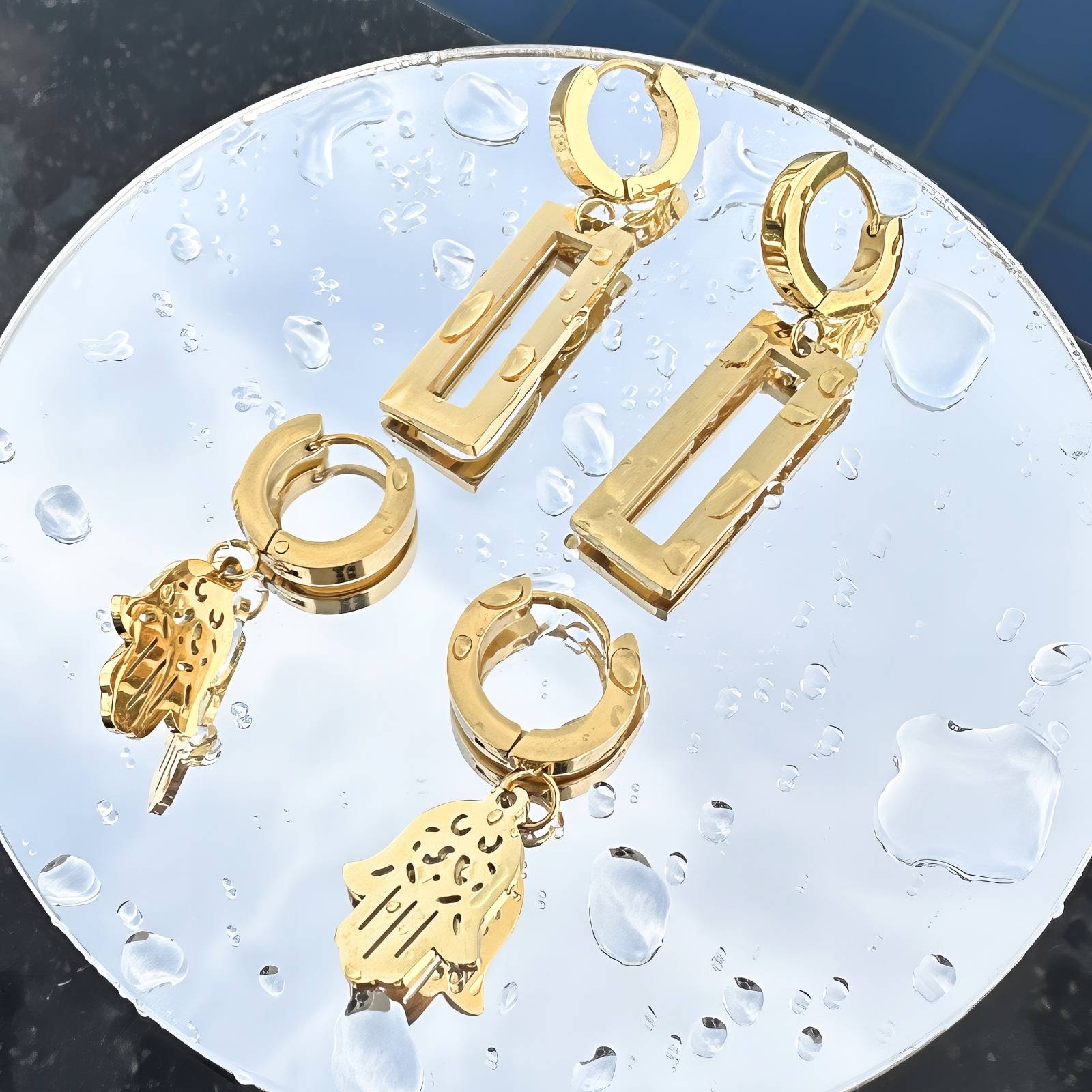 Lumen Edge Earrings, 18K Gold Plated Steel