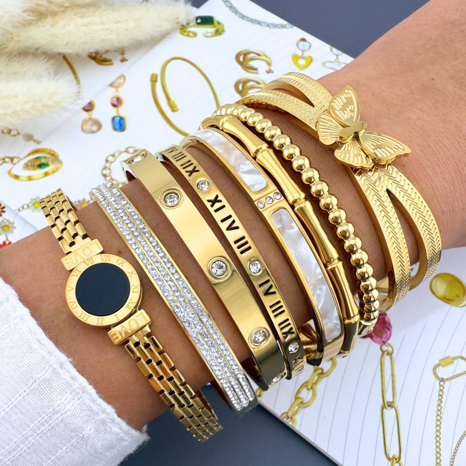 Opaline Grace Bracelet, 18K Gold Plated Steel