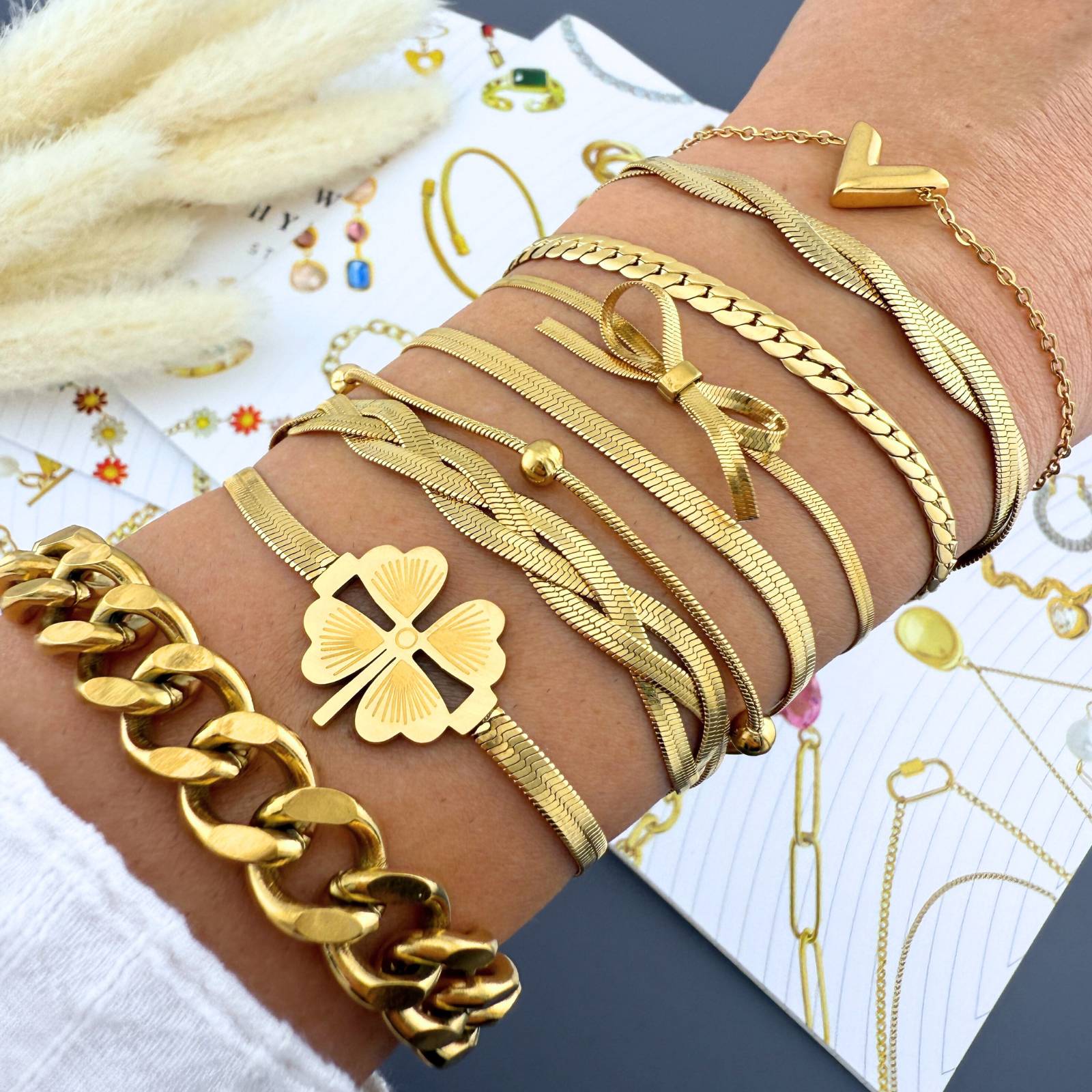 Lucky Charm Bracelet, 18K Gold Plated Steel