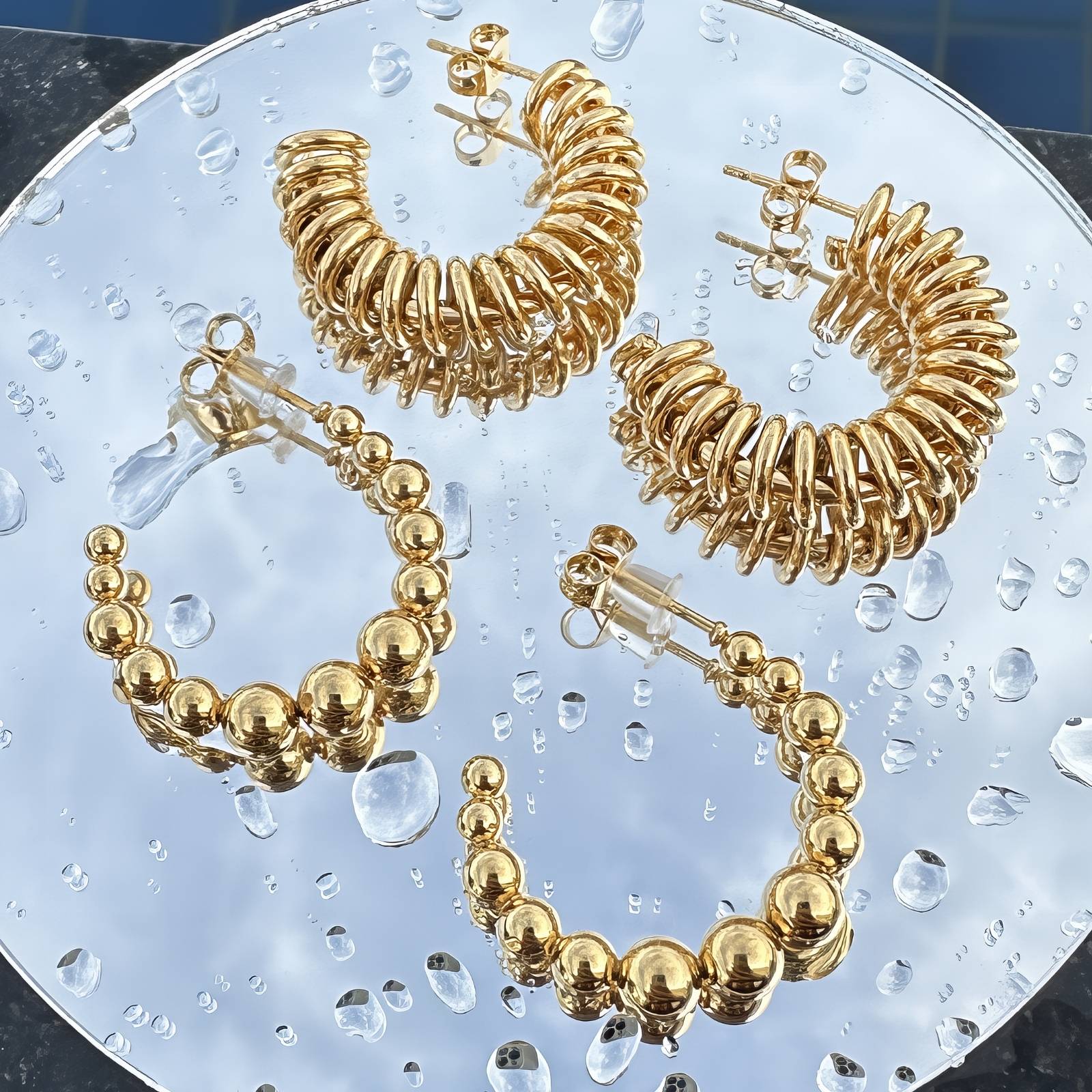 Gold Bubbles Earrings, 18K Gold Plated Steel