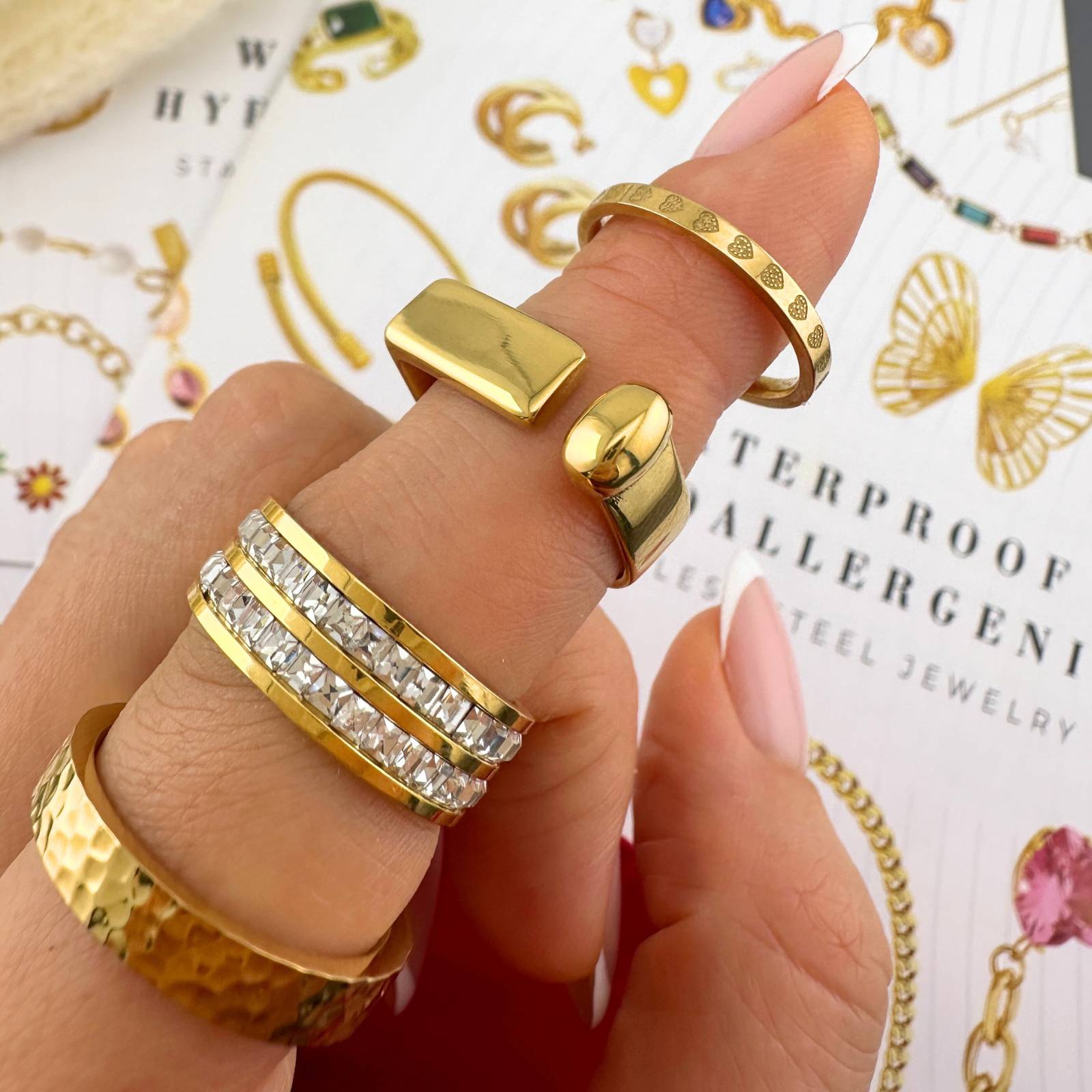 Dotted Hearts Ring, 18K Gold Plated Steel