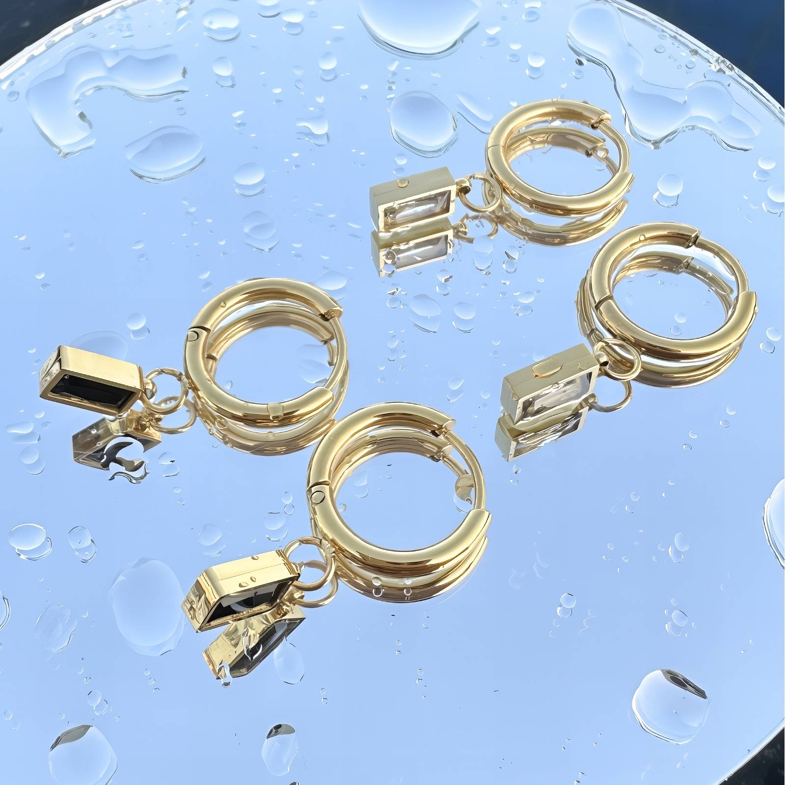 Sparkly Echo Earrings, 18K Gold Plated Steel