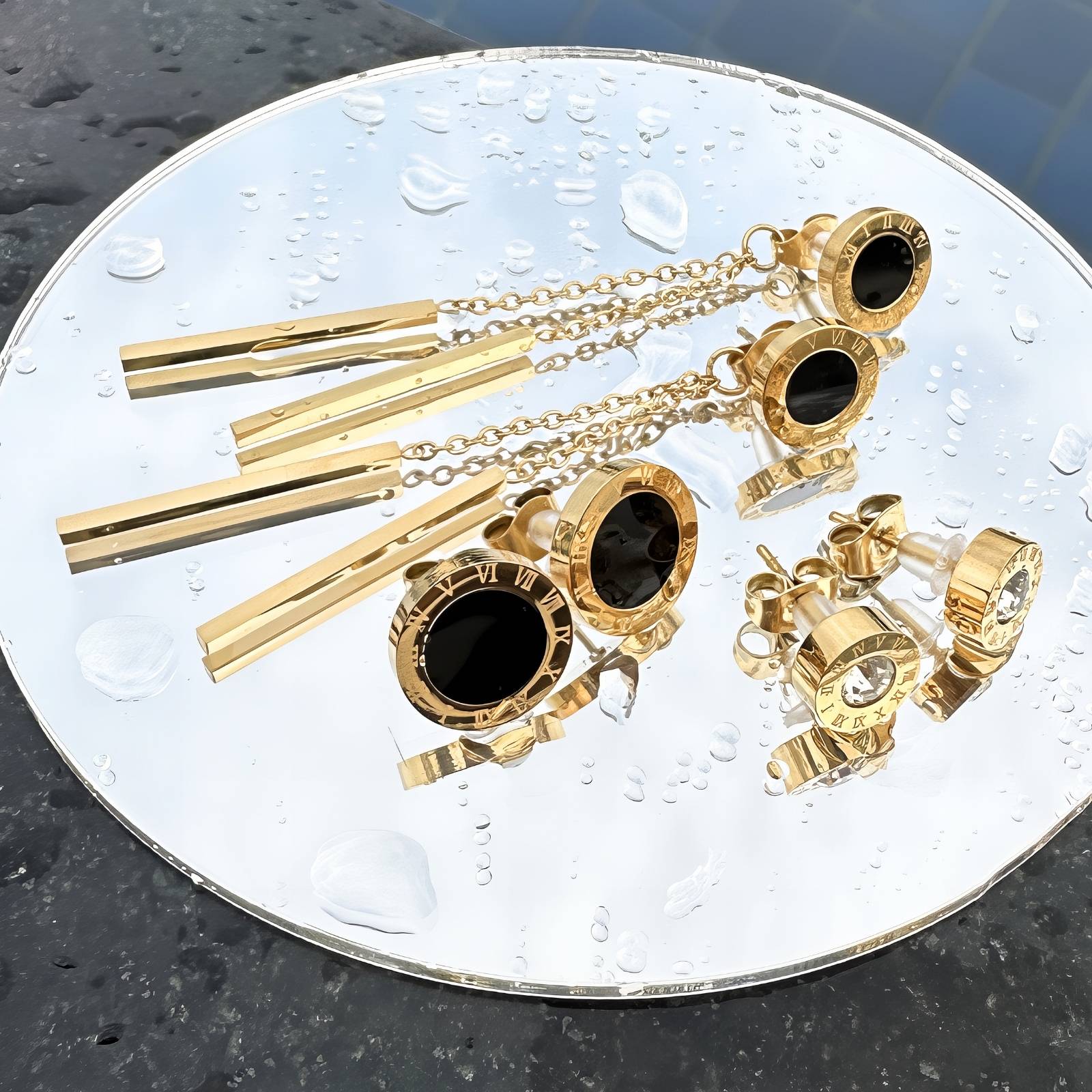 Shadow Time Earrings, 18K Gold Plated Steel
