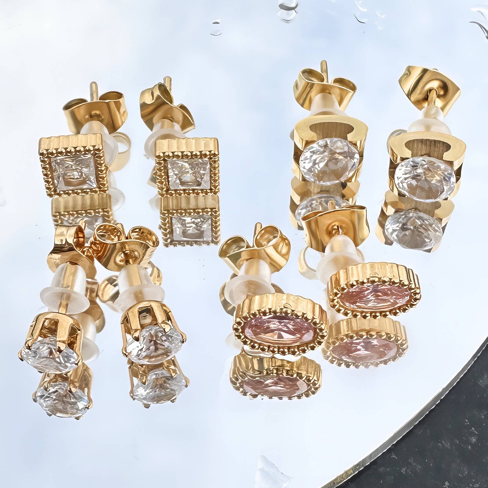 Captured Sparkle Earrings, 18K Gold Plated Steel