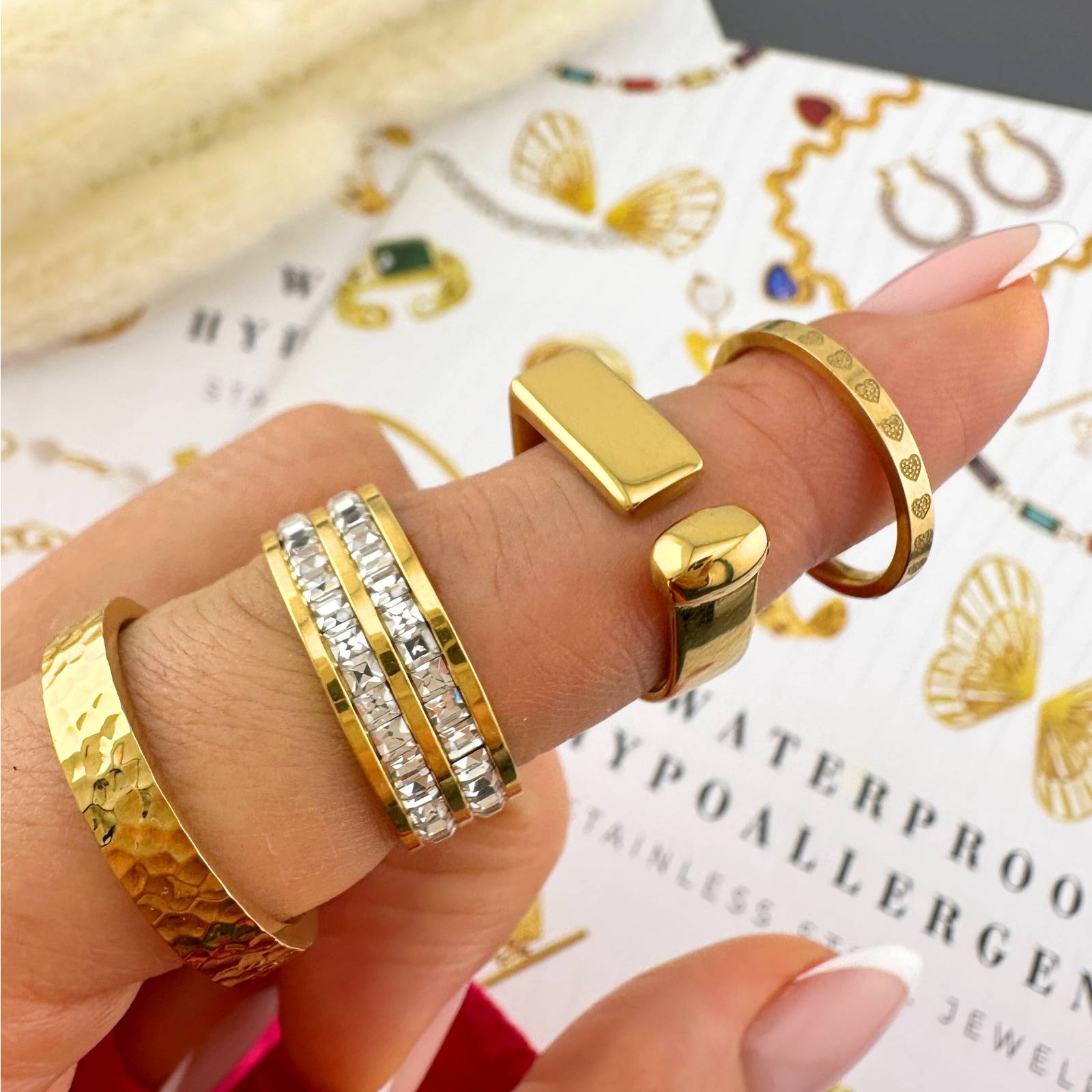 Dotted Hearts Ring, 18K Gold Plated Steel