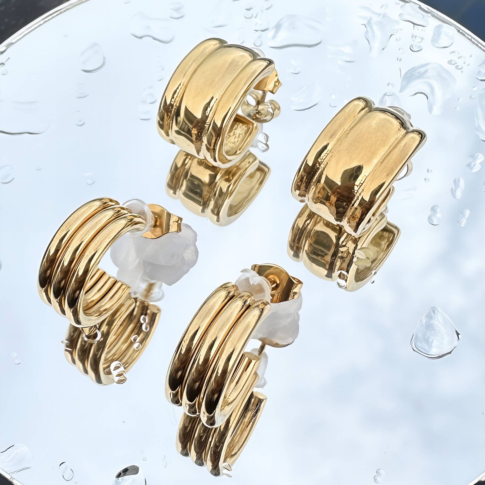Gilded Flow Earrings, 18K Gold Plated Steel