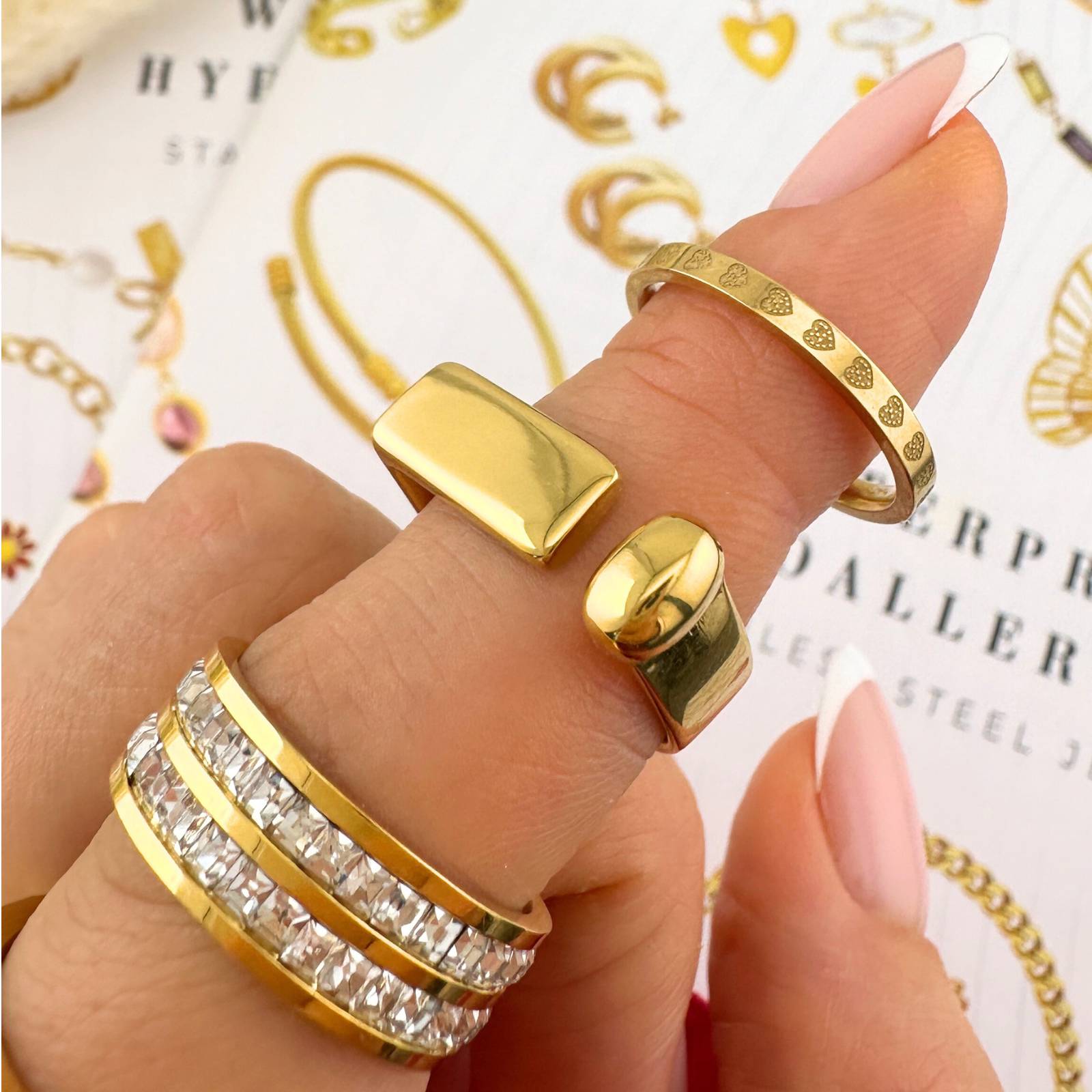 Golden Sequence Ring, 18K Gold Plated Steel