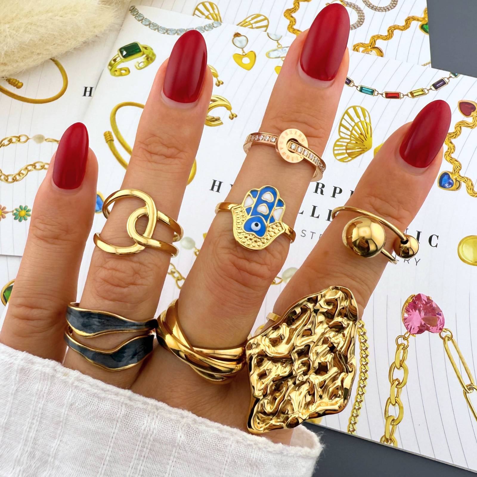 Bubbly Beads Ring, 18K Gold Plated Steel