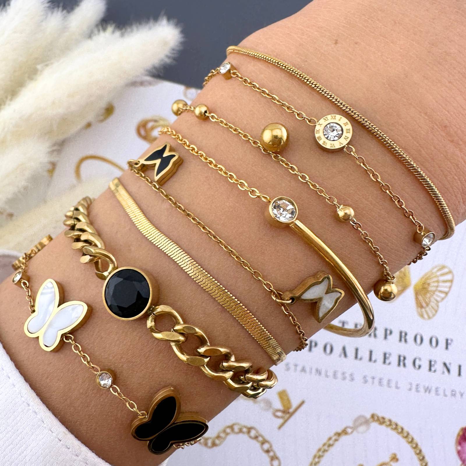 Golden Beads Bracelet, 18K Gold Plated Steel