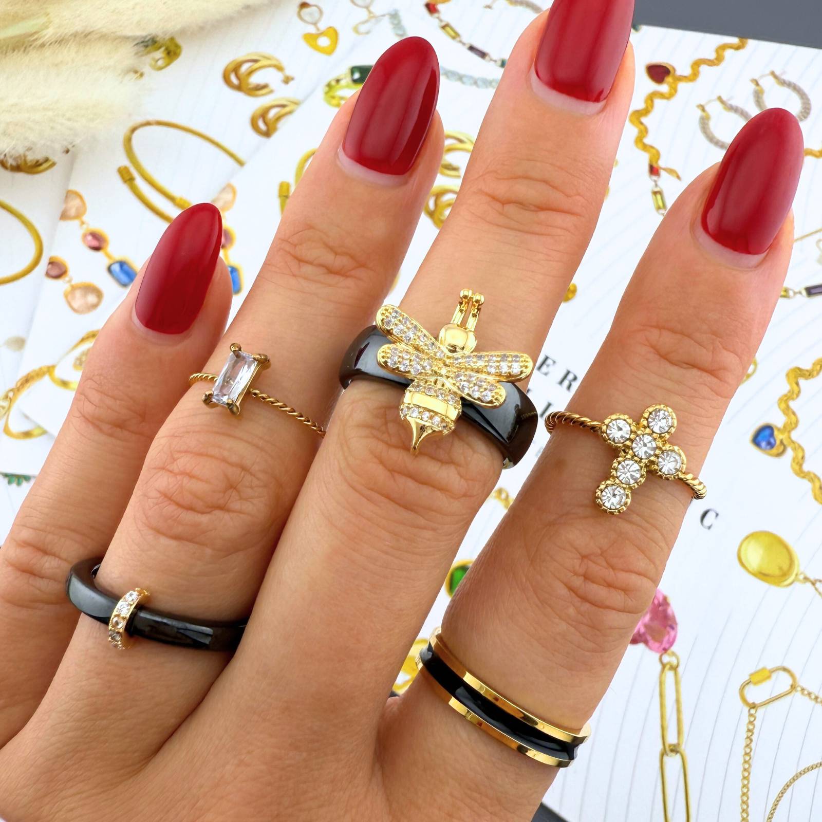 Night Wings Ring, 18K Gold Plated Steel