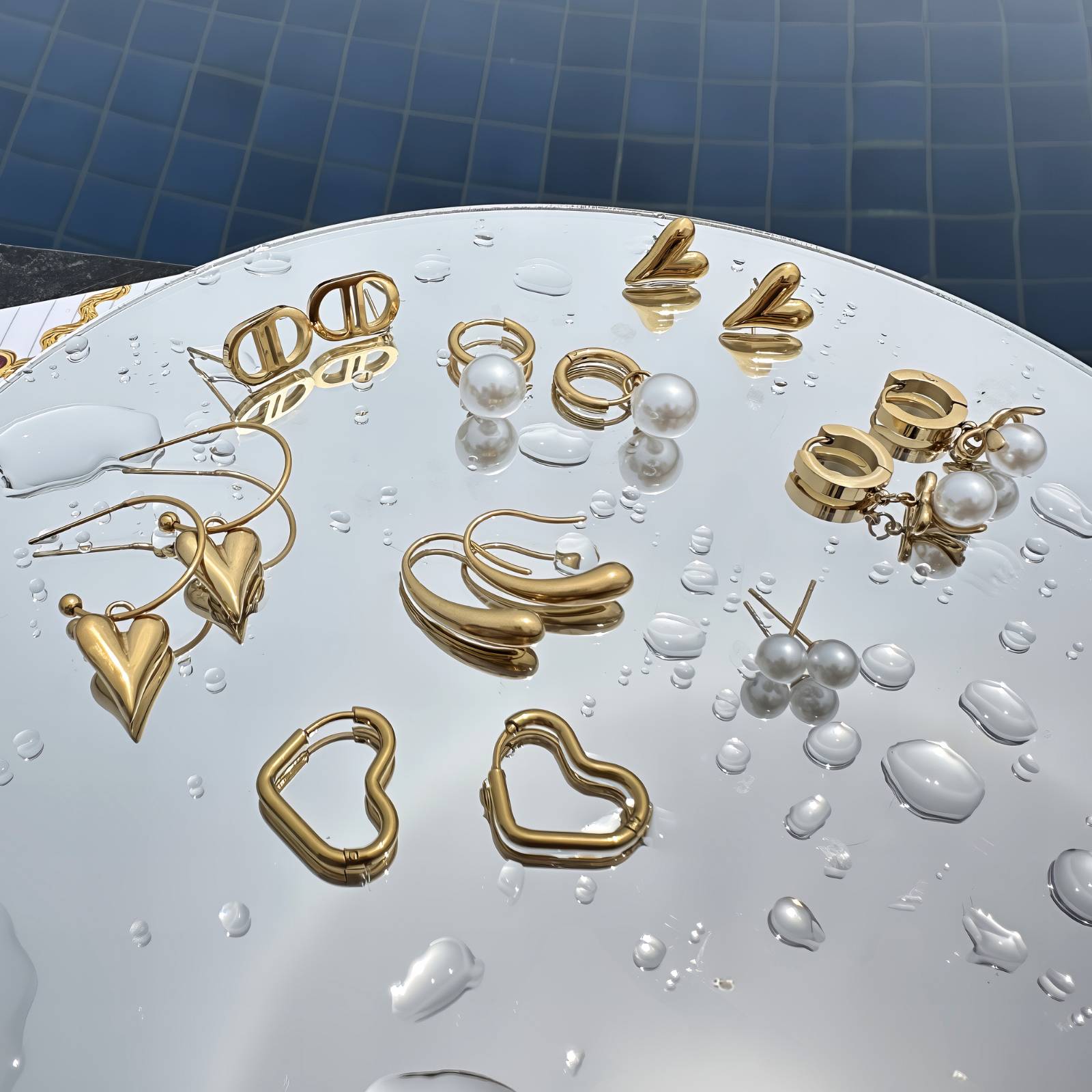 Pearl Earrings, 18K Gold Plated Steel