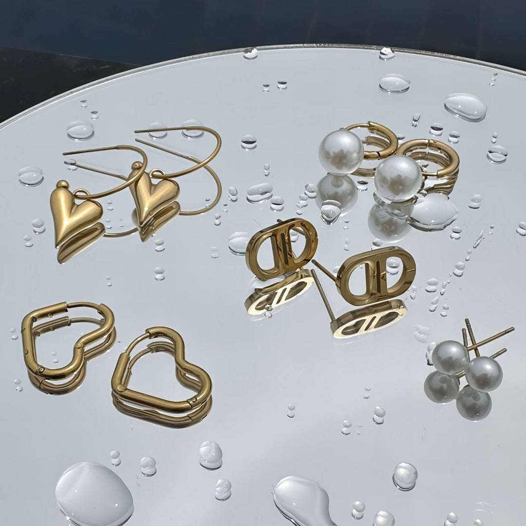 Pearl Earrings, 18K Gold Plated Steel