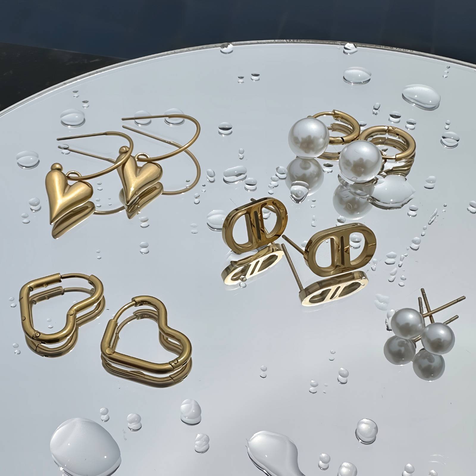 Pearl Earrings, 18K Gold Plated Steel