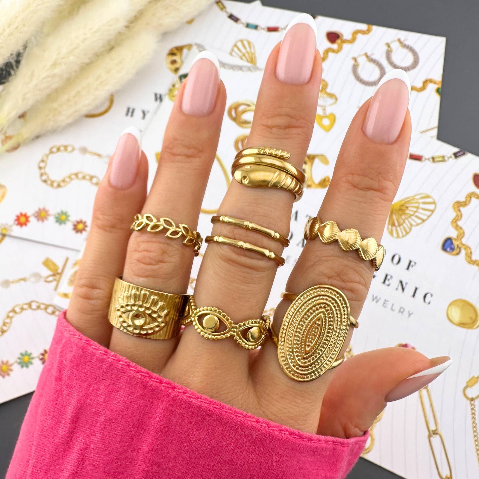 Divine Leaves Ring, 18K Gold Plated Steel