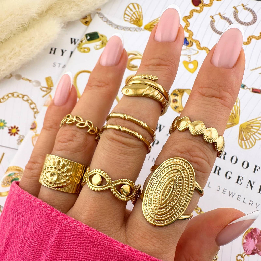 Divine Leaves Ring, 18K Gold Plated Steel
