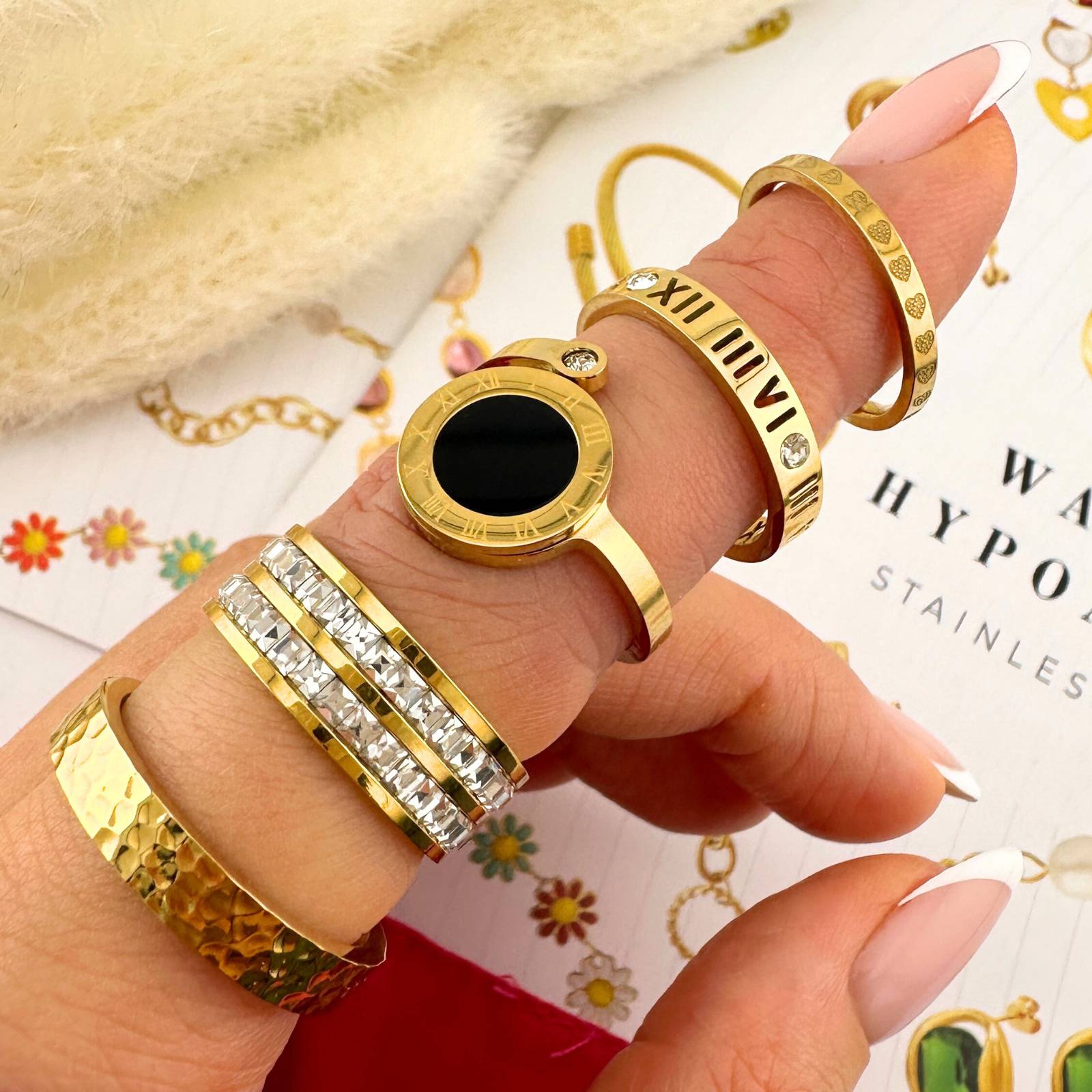 Numeri & Light Ring, 18K Gold Plated Steel