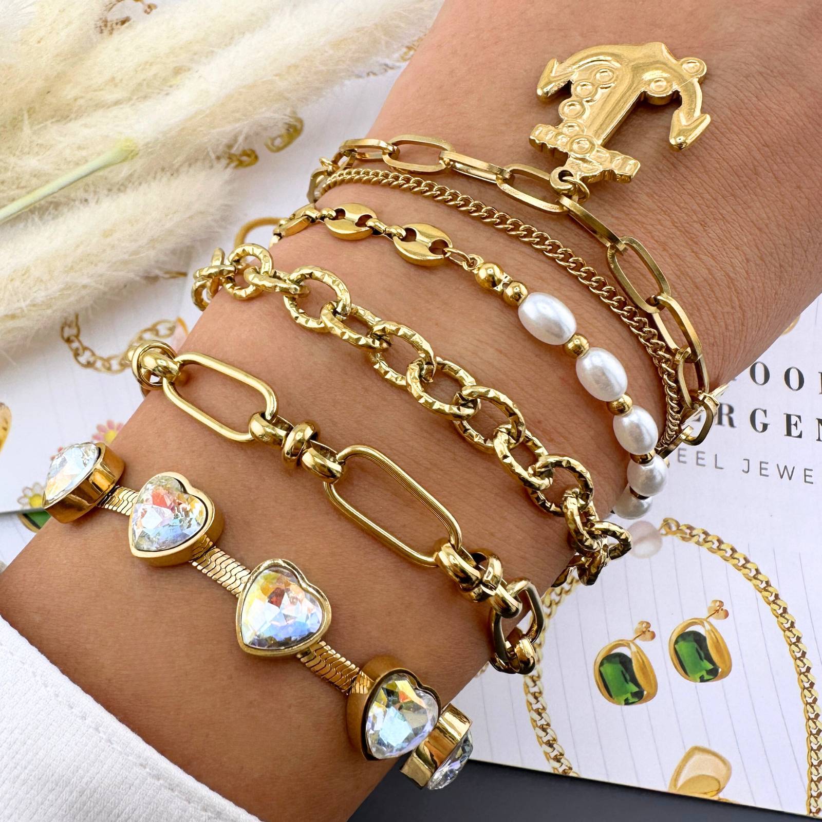 Pearlette Bracelet, 18K Gold Plated Steel