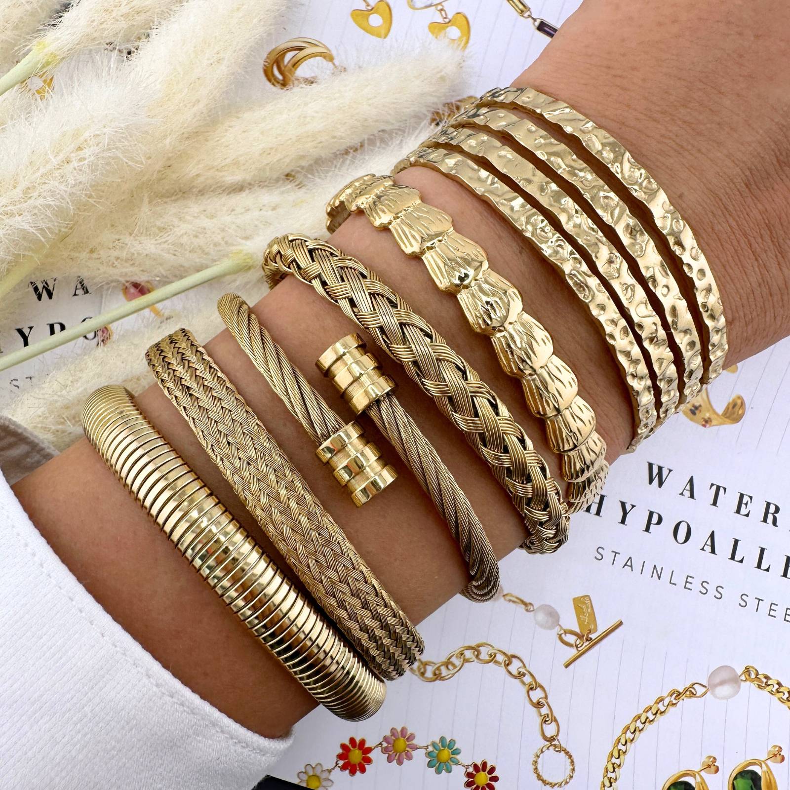 Spiral Line Bracelet, 18K Gold Plated Steel