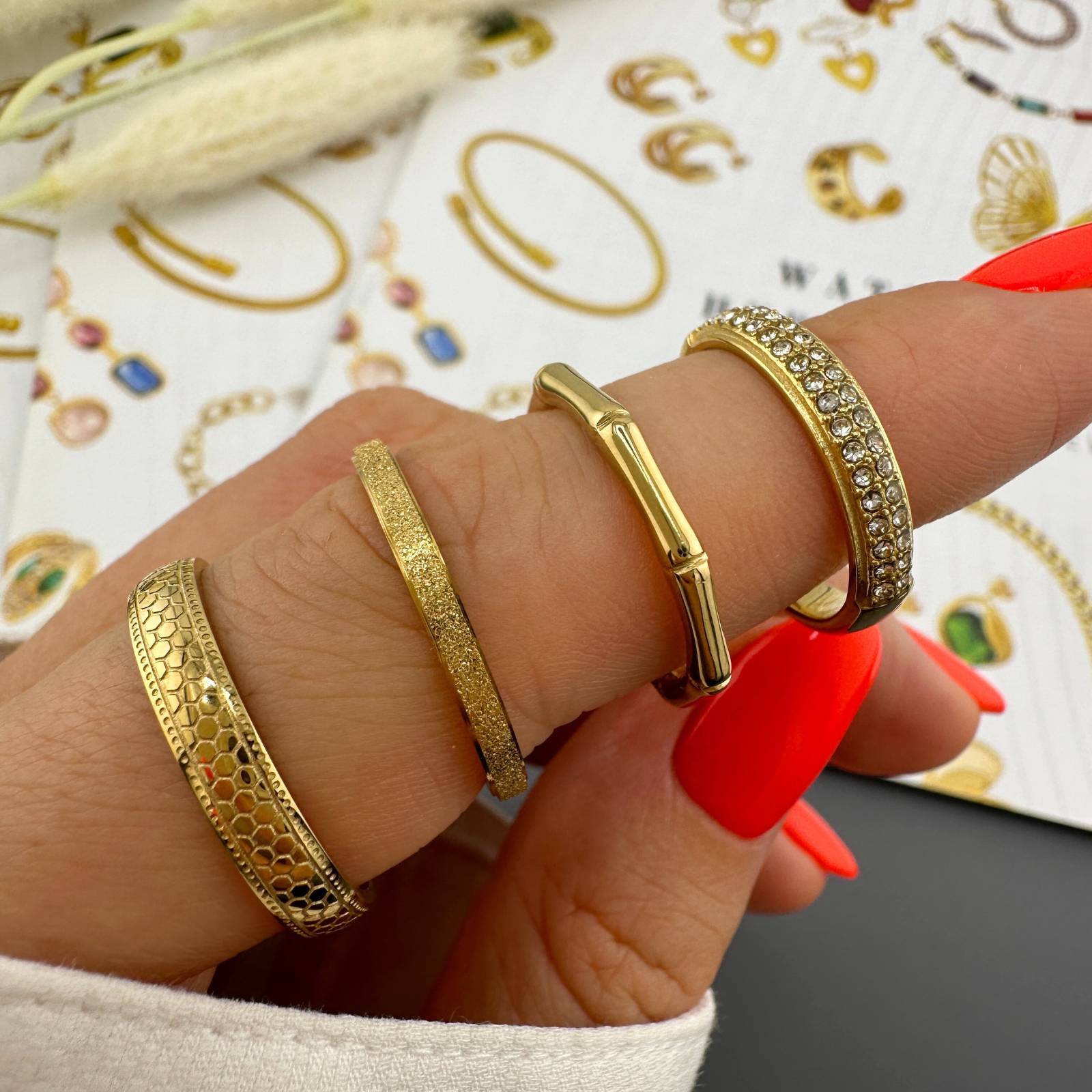 Golden Grain Ring, 18K Gold Plated Steel
