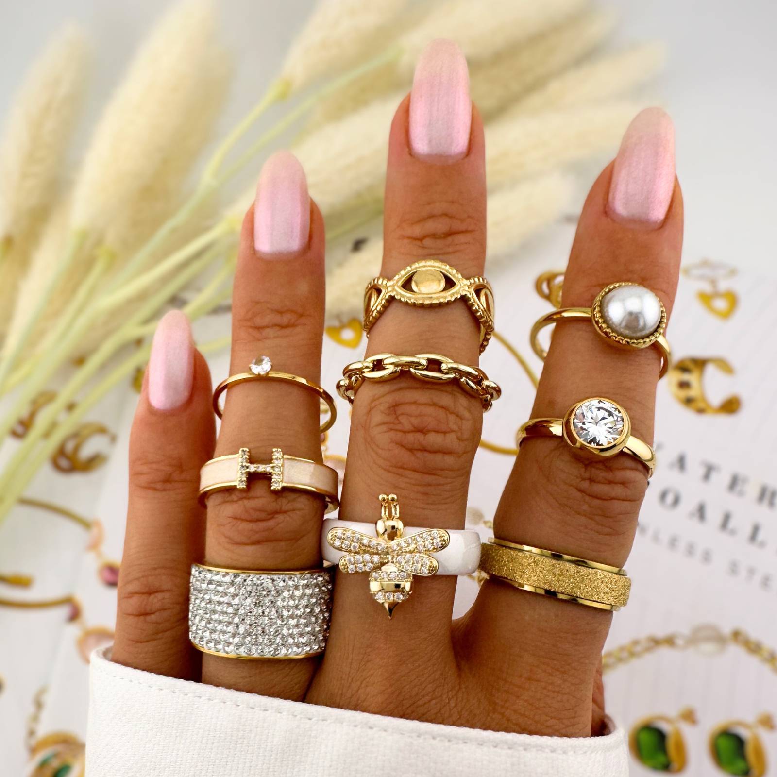 Pearl Whisper Ring, 18K Gold Plated Steel