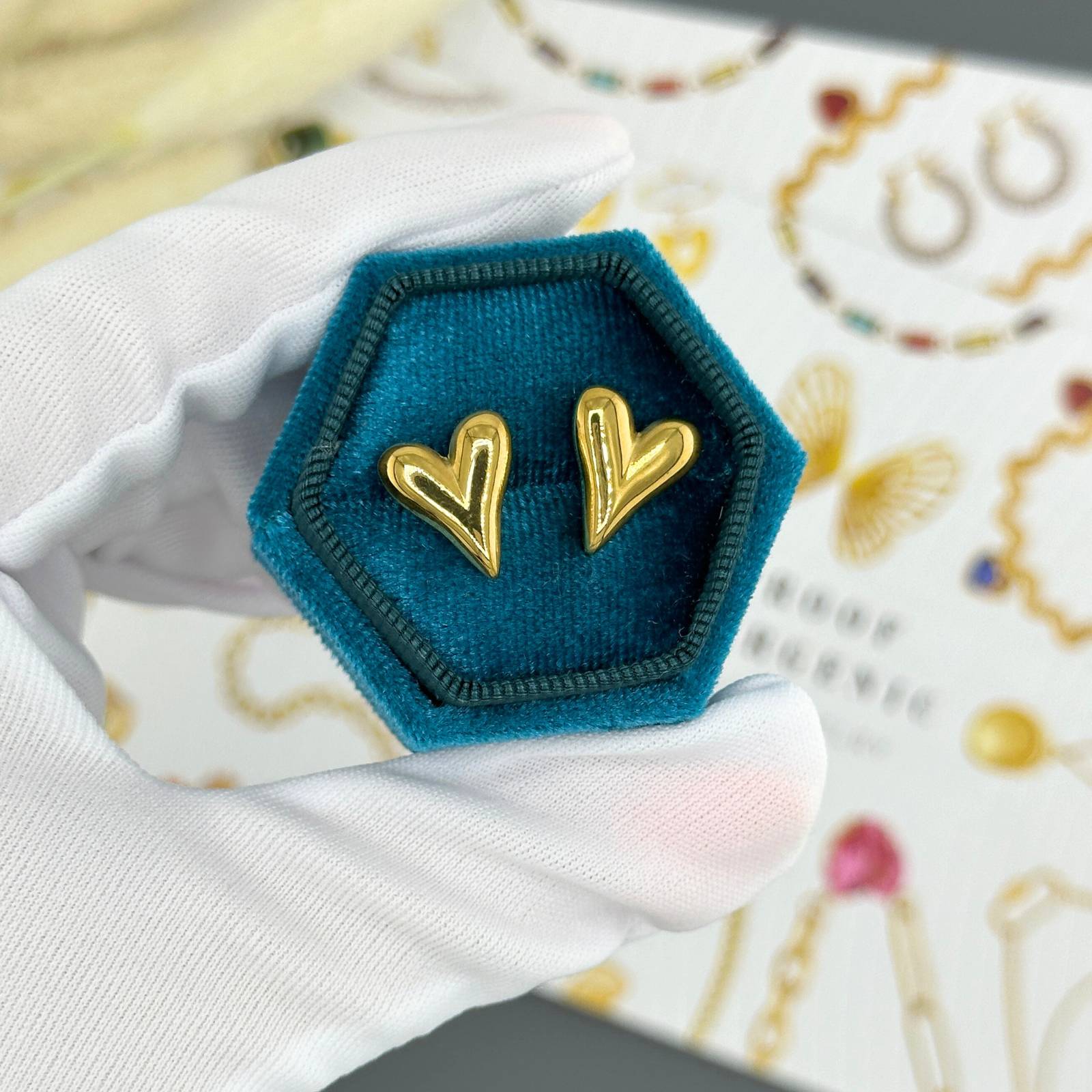 Love Notes Hearts Earrings, 18K Gold Plated Steel