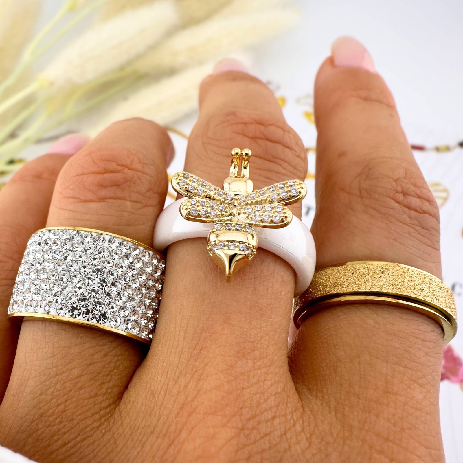 Golden Grain Ring, 18K Gold Plated Steel