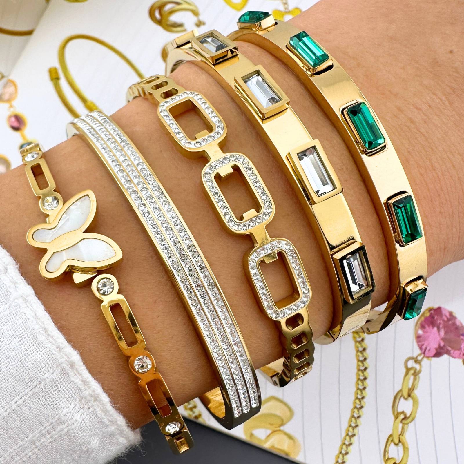 Opaline Butterfly Bracelet, 18K Gold Plated Steel