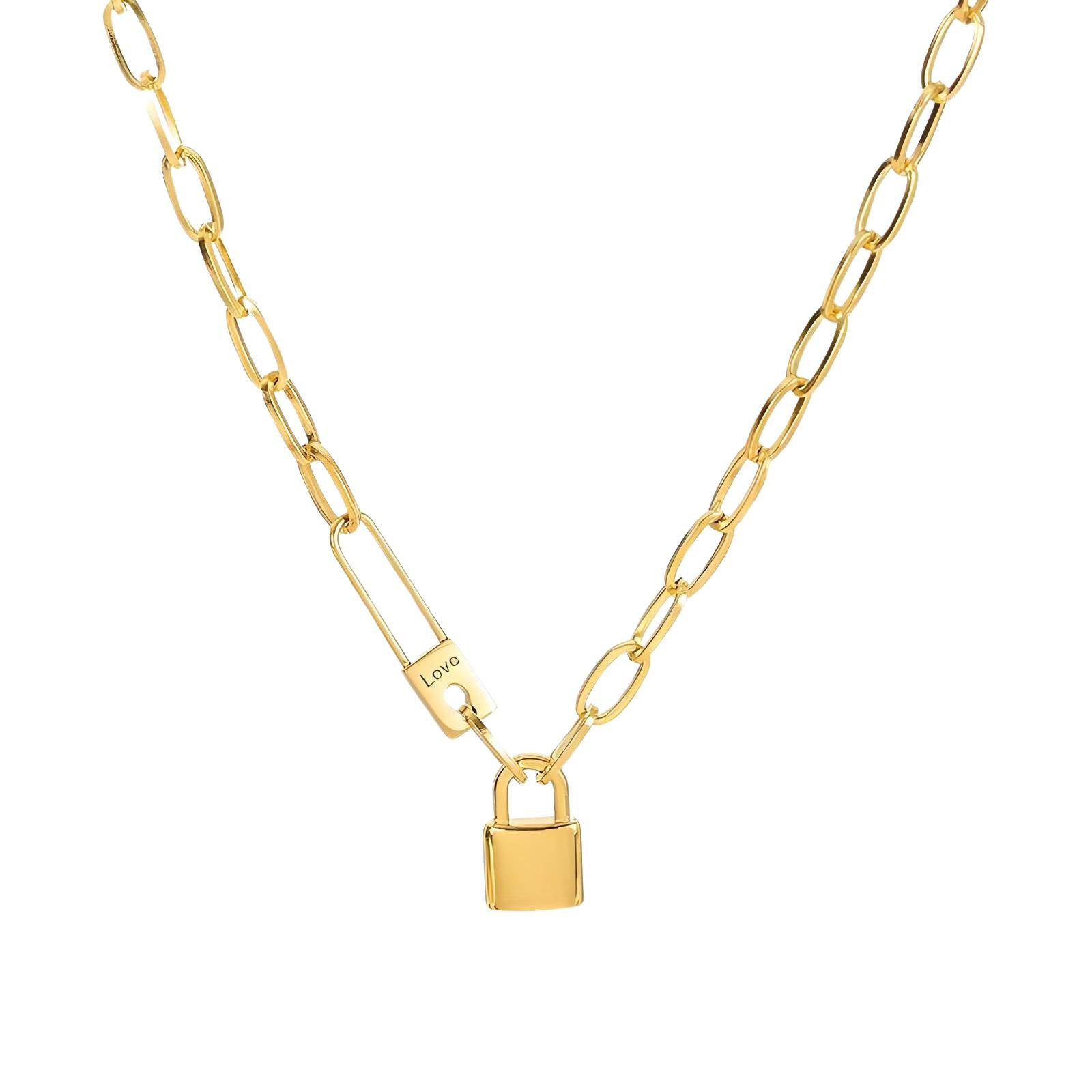 Golden Locket Necklace, 18K Gold Plated Steel