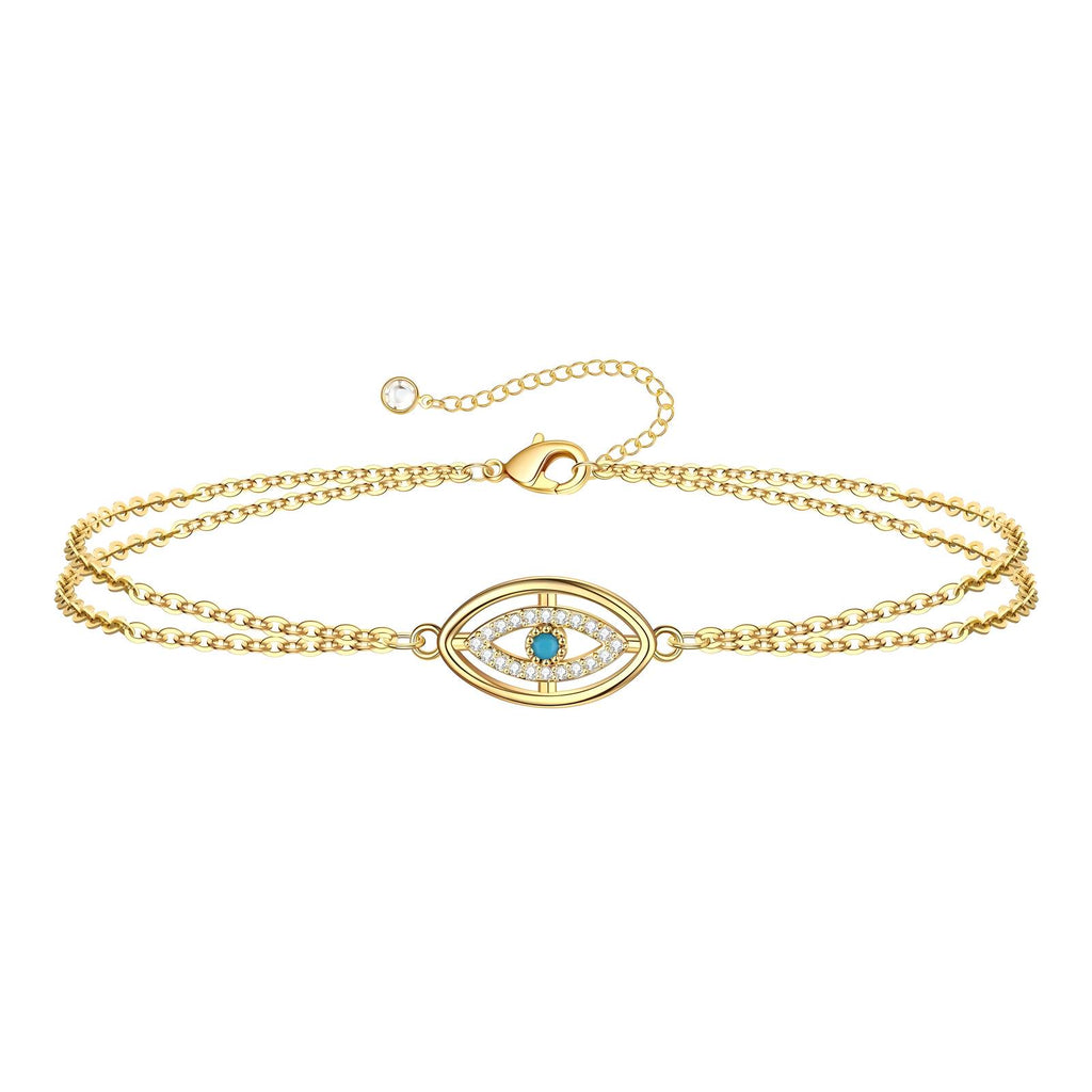 Gilded Watch "Evil Eye" Bracelet, 18K Gold Plated Steel