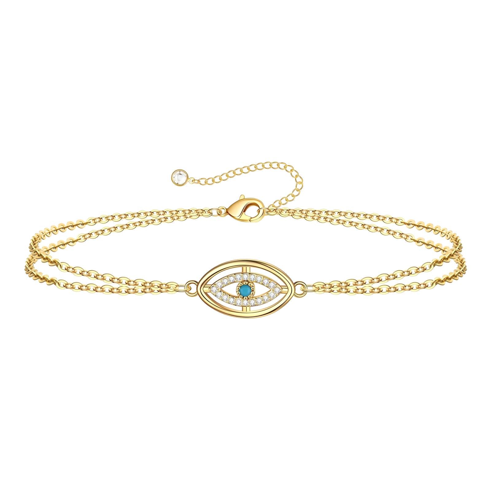 Gilded Watch "Evil Eye" Bracelet, 18K Gold Plated Steel