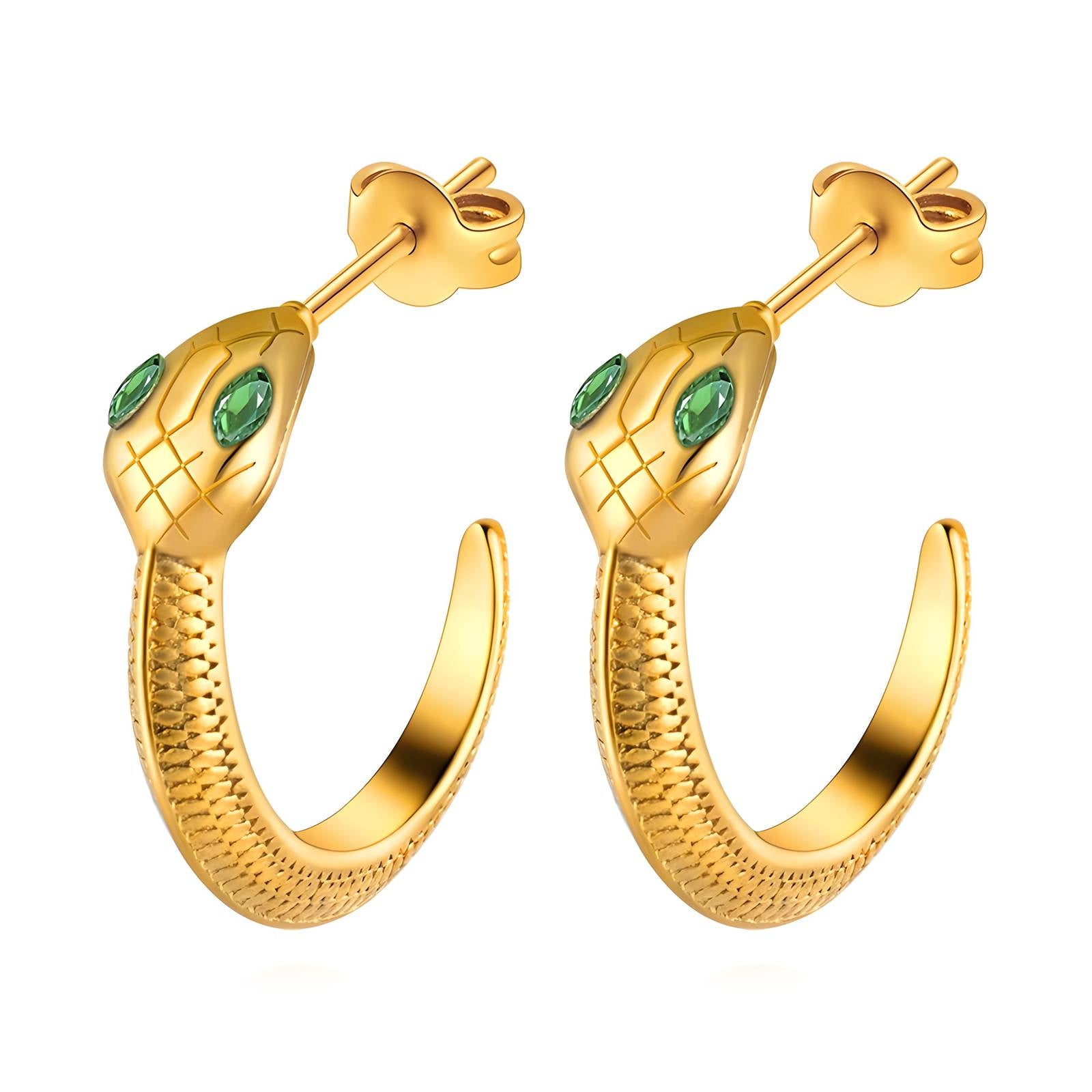 Emerald Fangs Earrings, 18K Gold Plated Steel